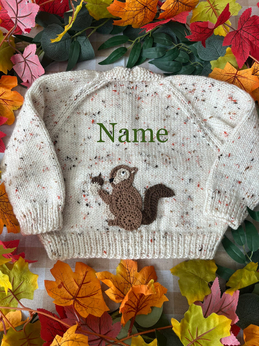 Personalise Me, Size 1-2 Years, Name Cardigan, Beige Fleck Squirrel Cardi