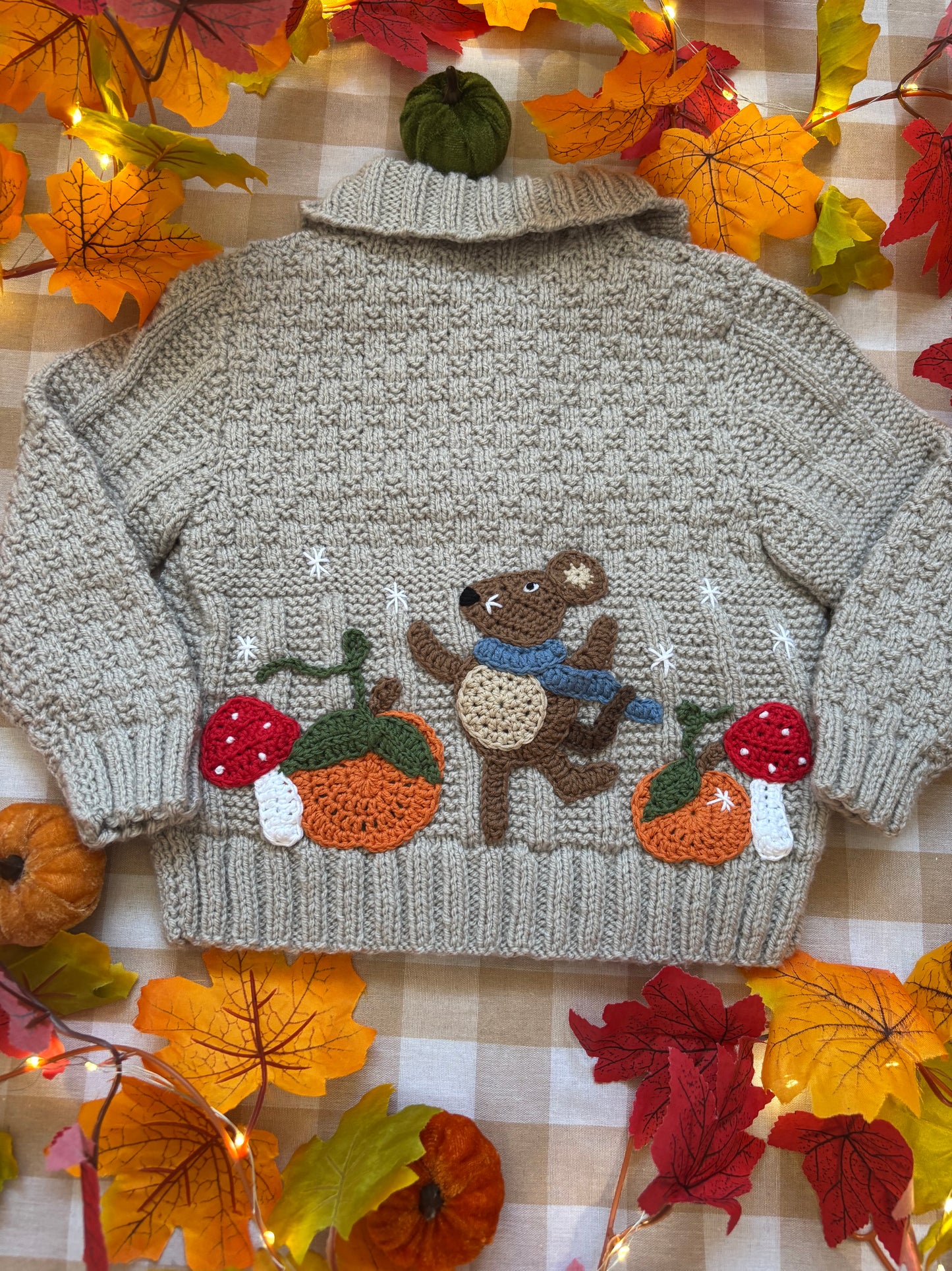 Size 1-2 Years, Mouse Pumpkin Patch, Beige Cardi
