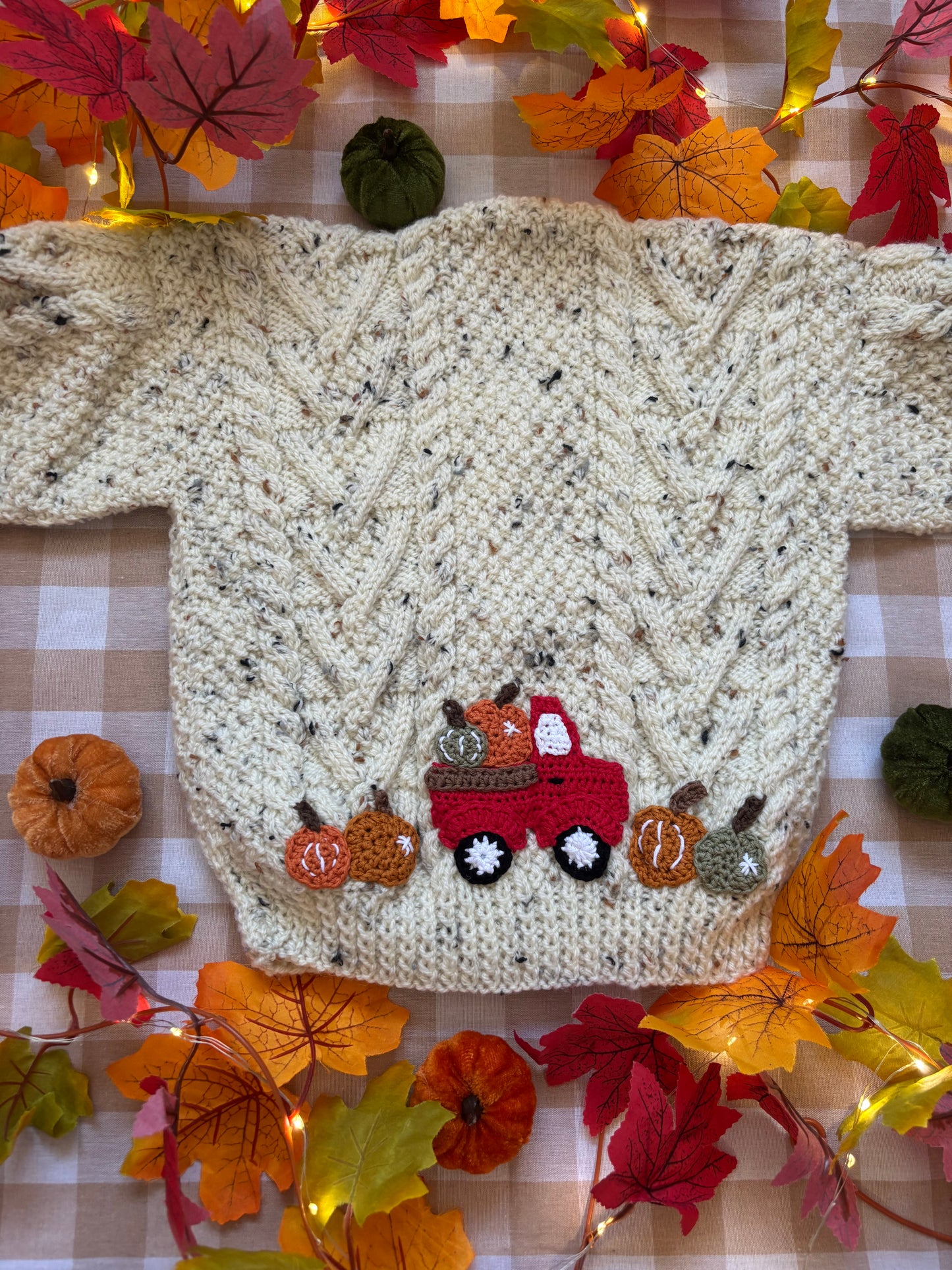 Personalise Me, Size 3-4 years, Red Pumpkin Truck Name Cardi
