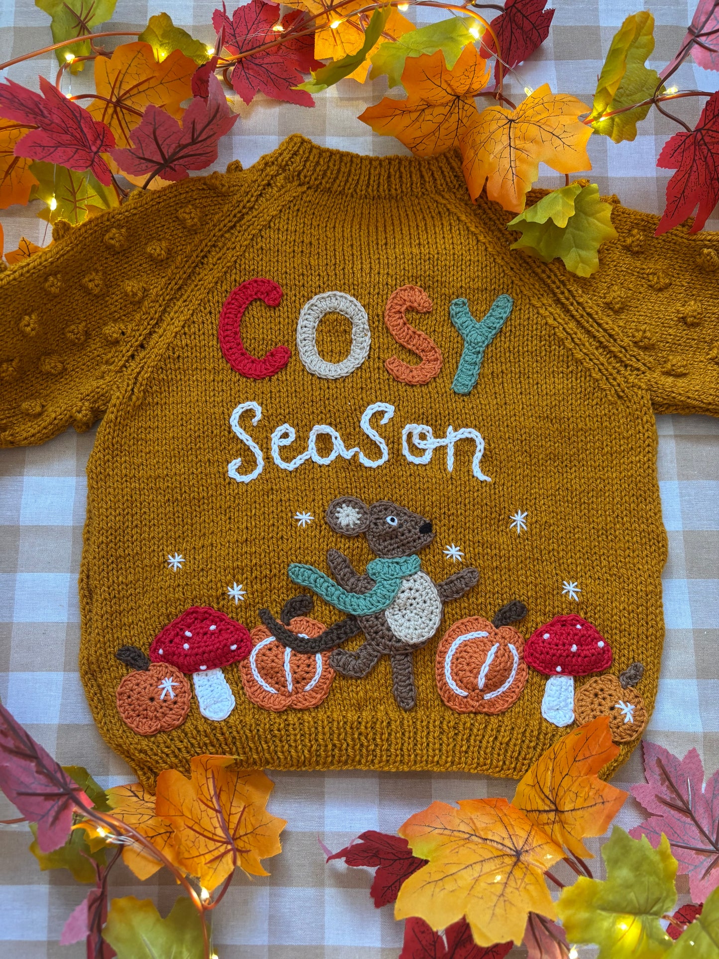 Size 4-6 Years, Cosy Season Mouse, Mustard Popcorn sleeves