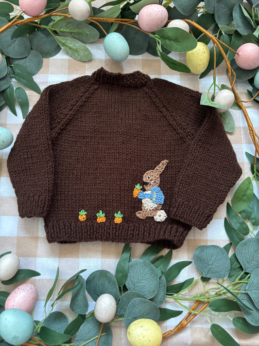Size 0-6 Months, Peter Rabbit picking Carrots, Brown Cardi