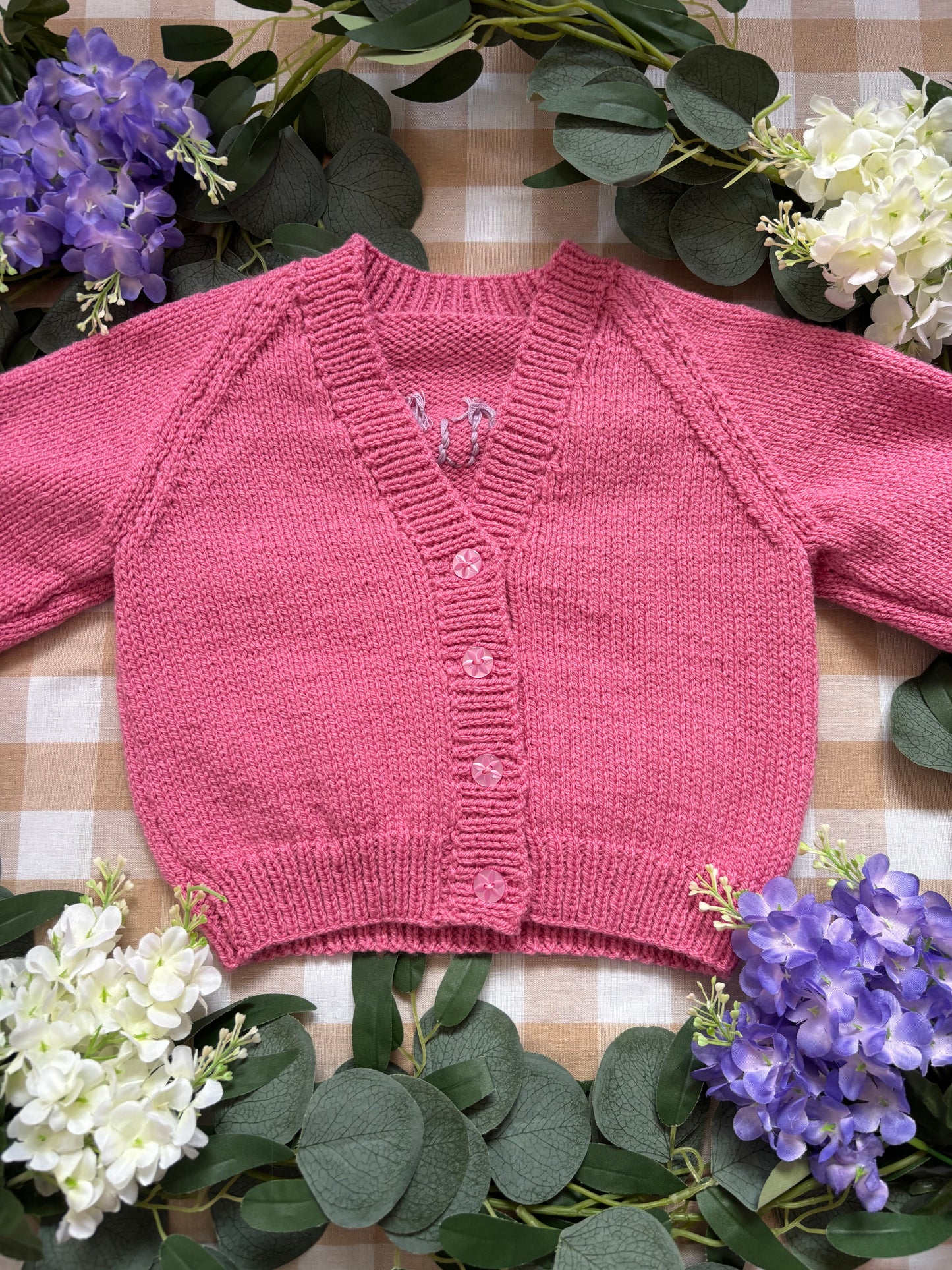 Size 1-2 Years, Flower Market, Pink Hand knitted Cardi