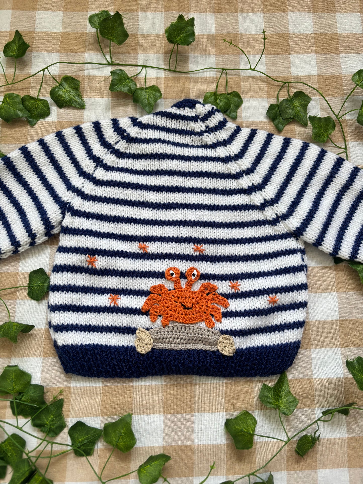 Personalise Me, Add a Letter, Size 6-12 Months, Striped Crab Cardi