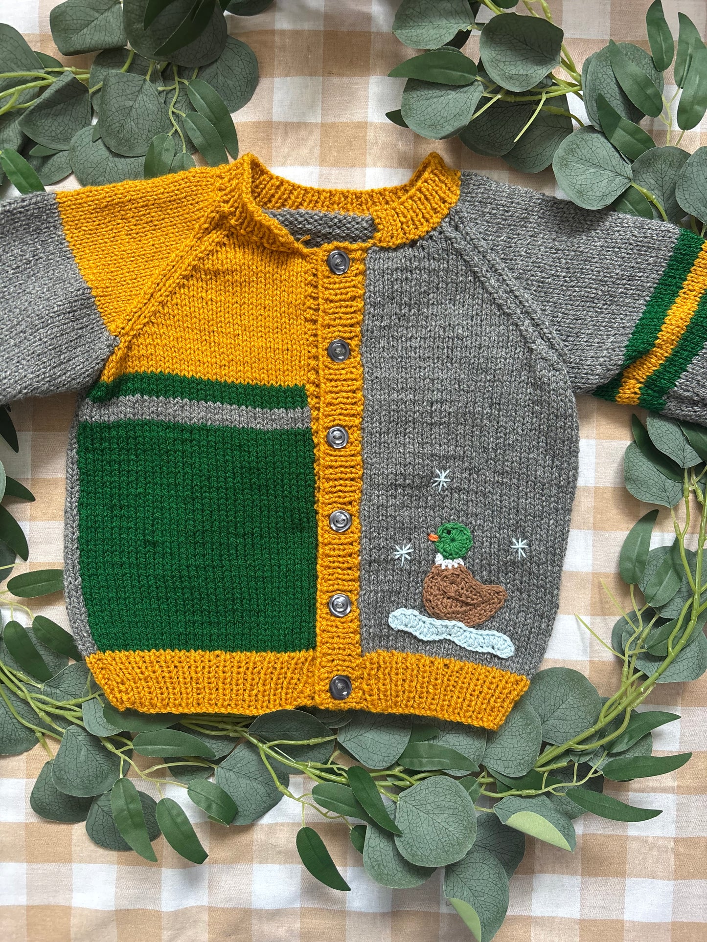 Size 2-3 years, Let’s feed the Ducks, Hand Knitted Cardi