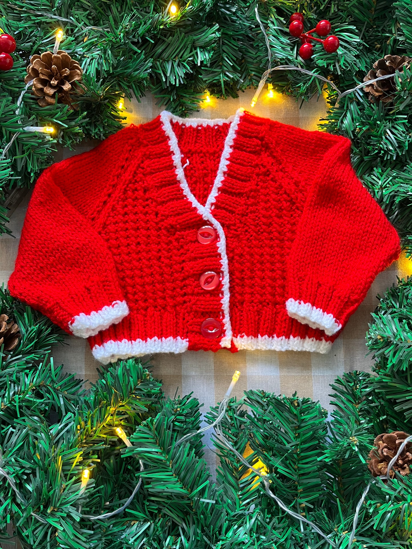 Size 0-6 Months, Nice List, Red Baby Christmas Cardi