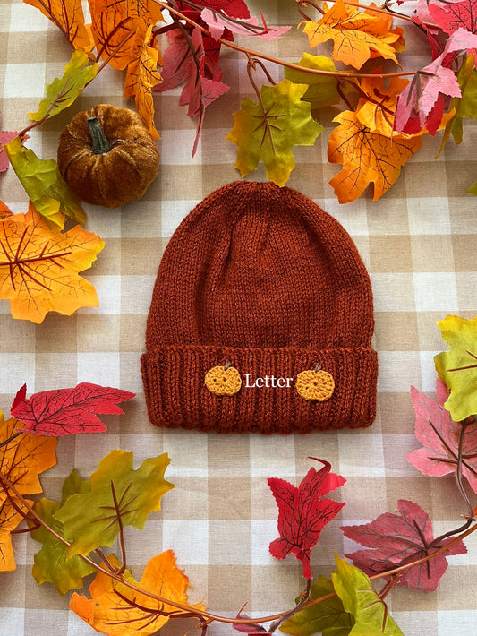 Personalise Me, Size 2-4 Years, Add Letter or Number, Rust Pumpkin Hat