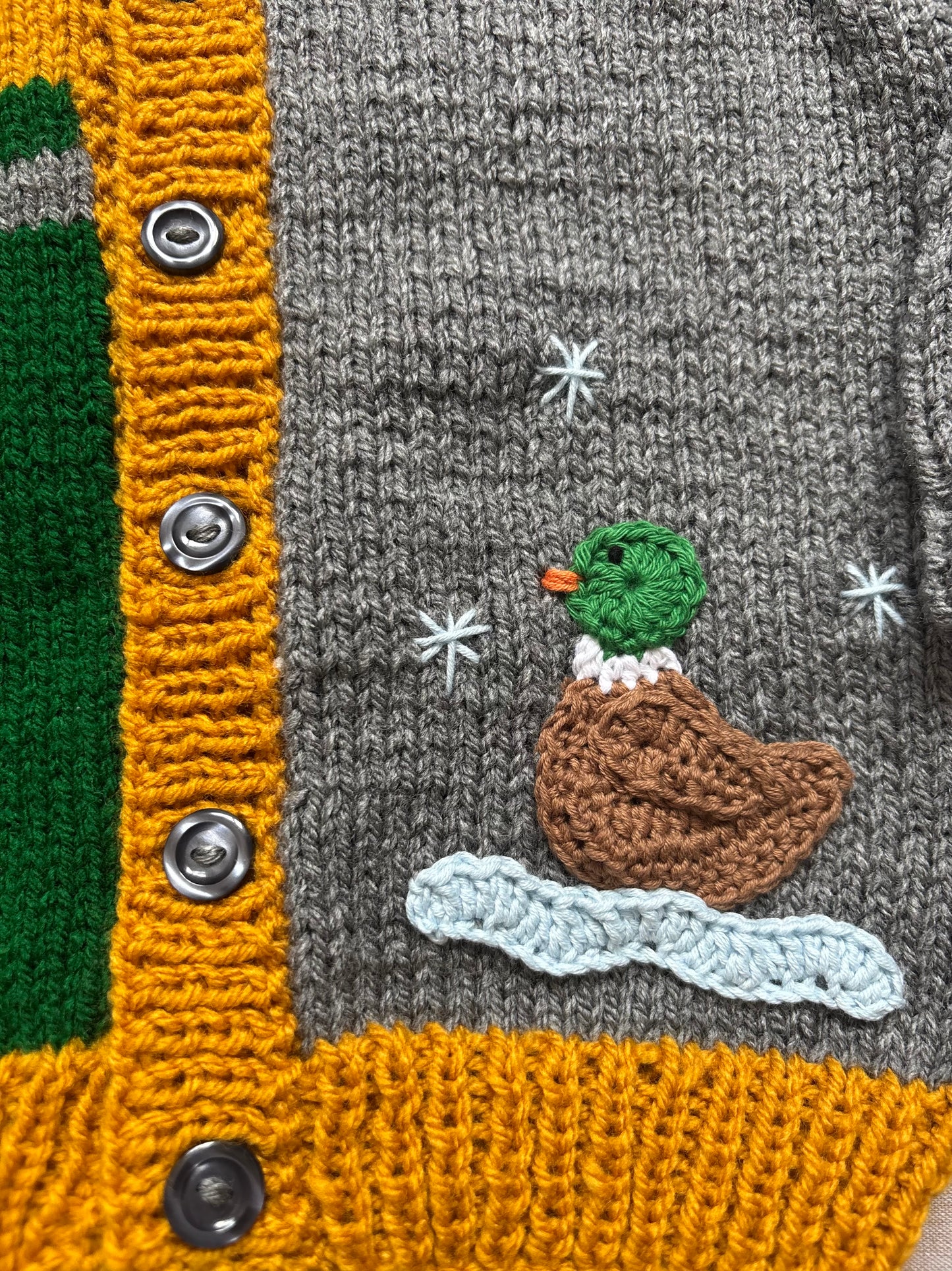 Size 2-3 years, Let’s feed the Ducks, Hand Knitted Cardi