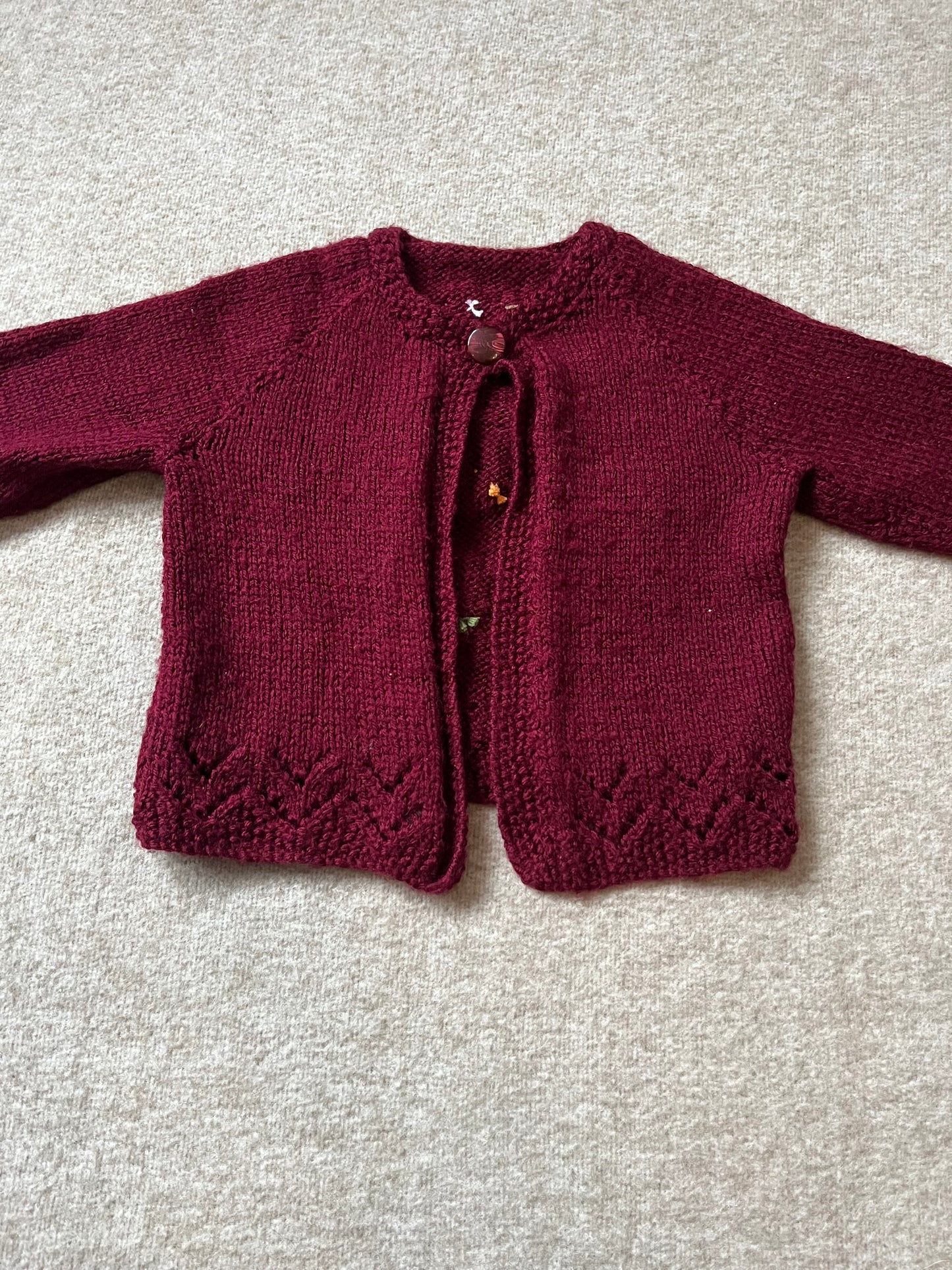 Size 6-12 Months, Woodland Fox Cardigan, Hand knitted Baby Girl Cardigan