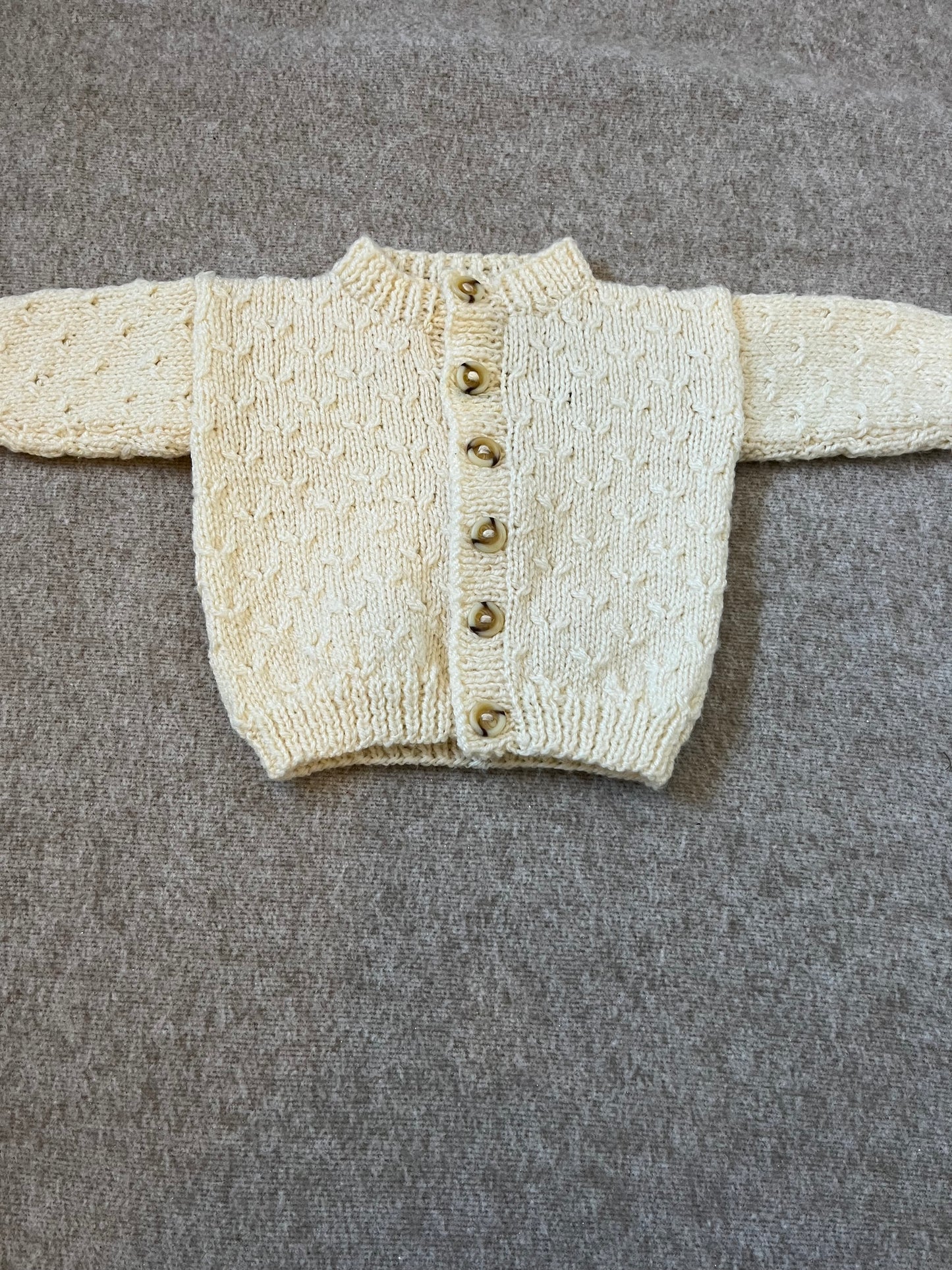 Size 0-3 Months, Hand knitted Cream Cardigan, Bears with Bow, New Baby Present