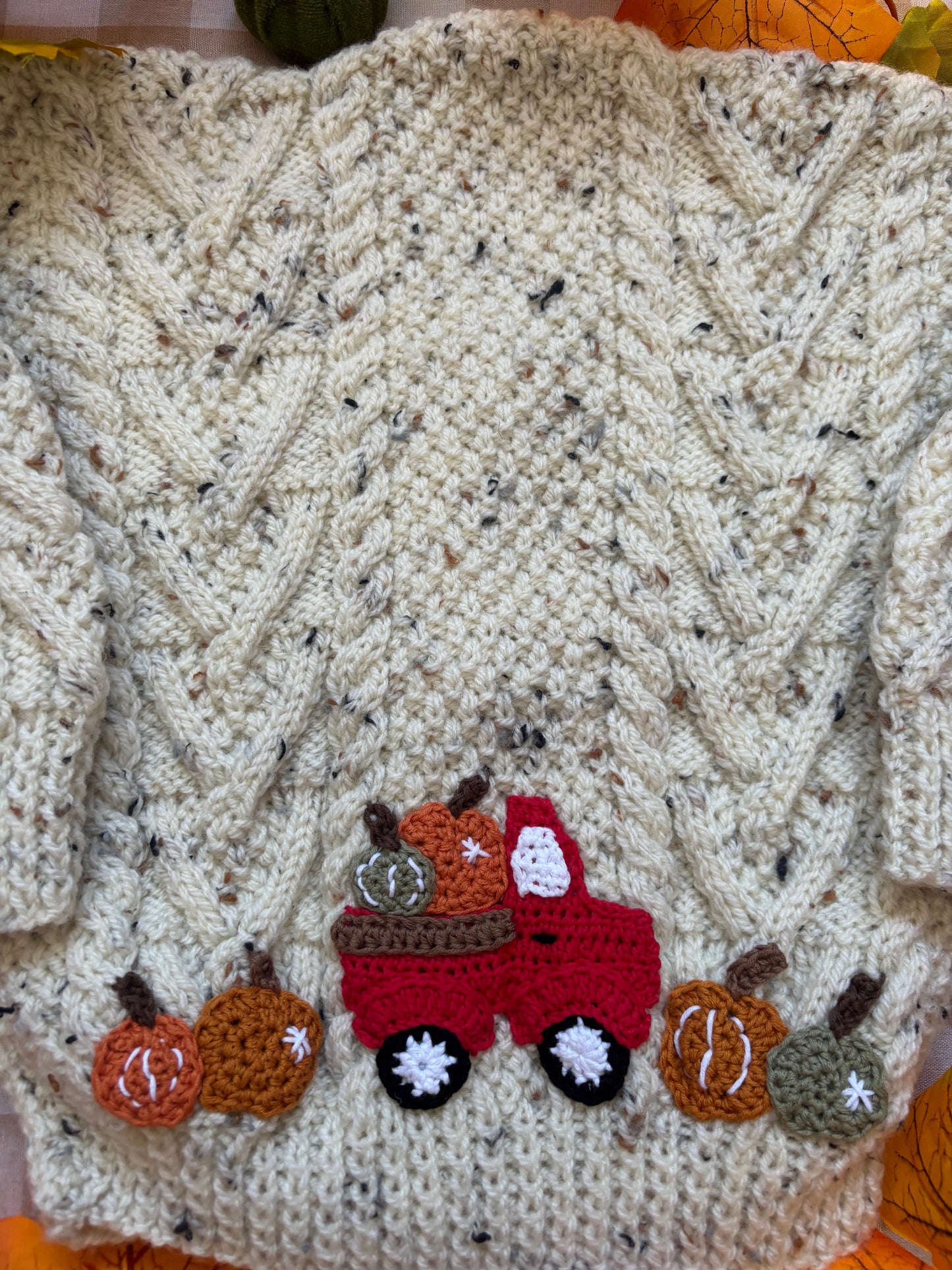 Personalise Me, Size 3-4 years, Red Pumpkin Truck Name Cardi