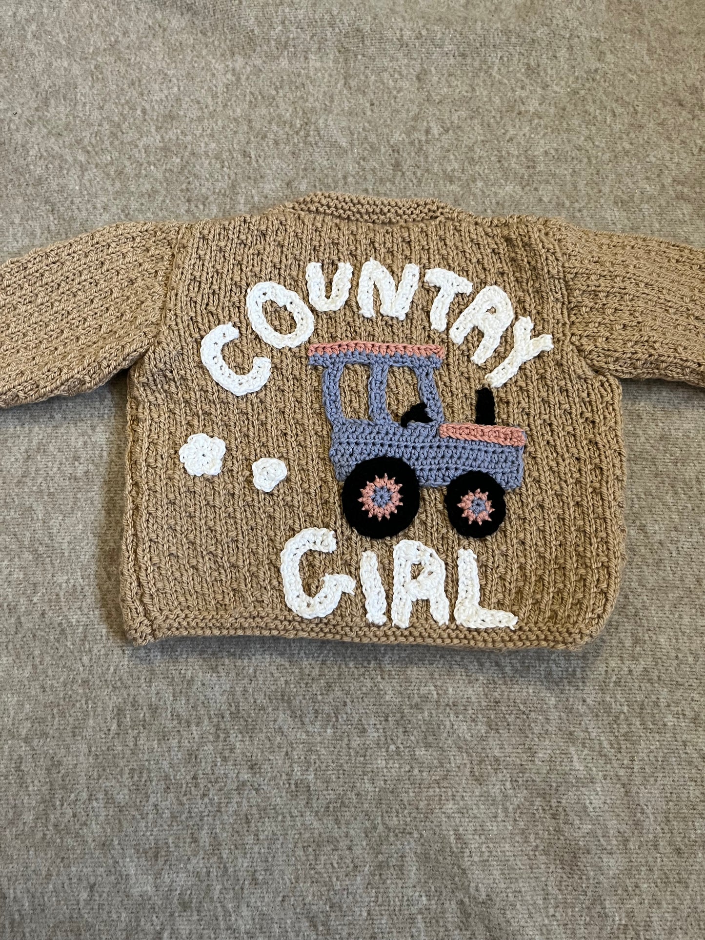 Size 0-6 Months, Country Girl, Brown Hand knitted Cardigan, Babyshower Gift, Baby Girl Gift