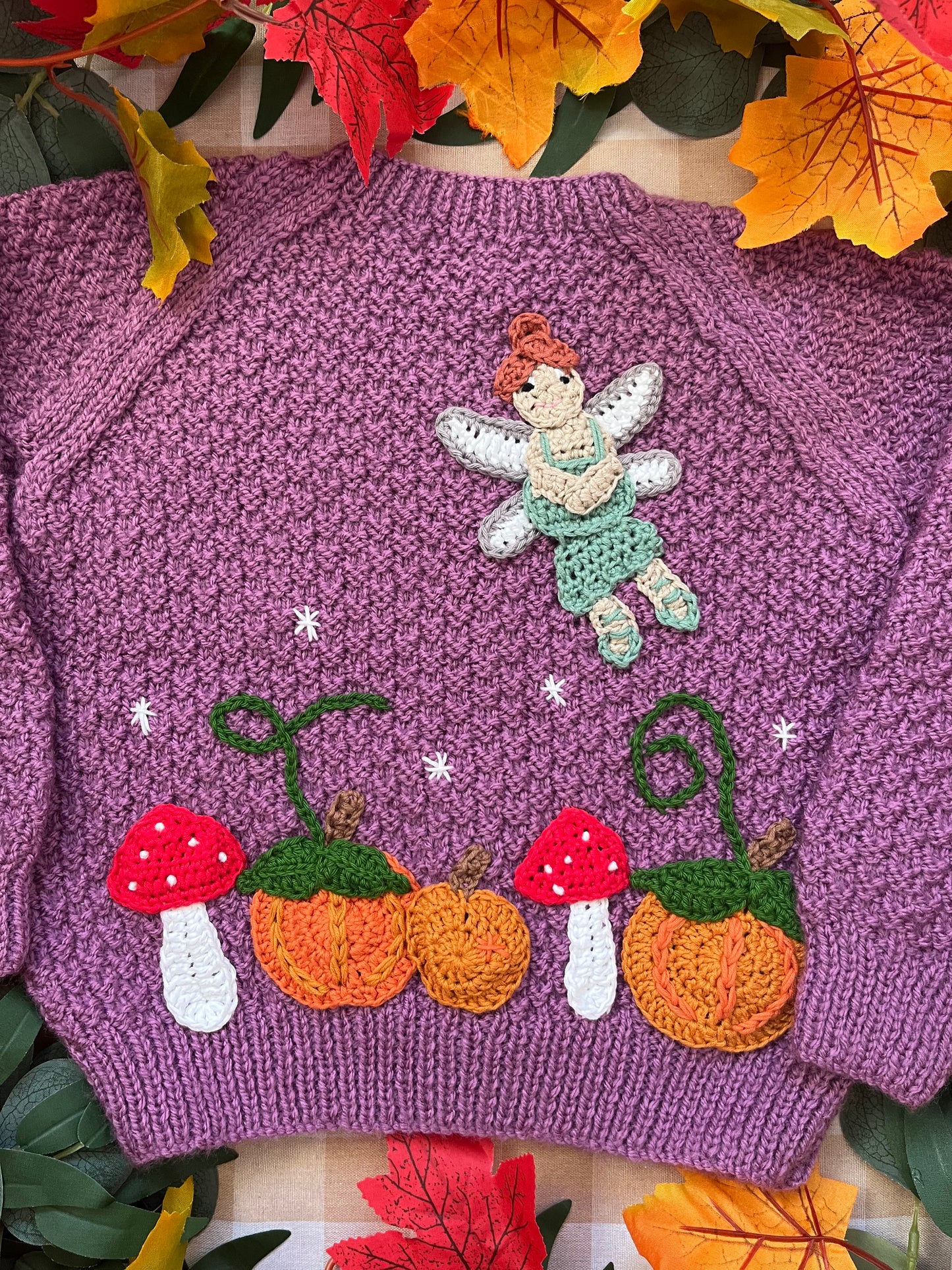 Size 2-3 Years, Autumn Fairy, Purple Hand Knitted Cardigan