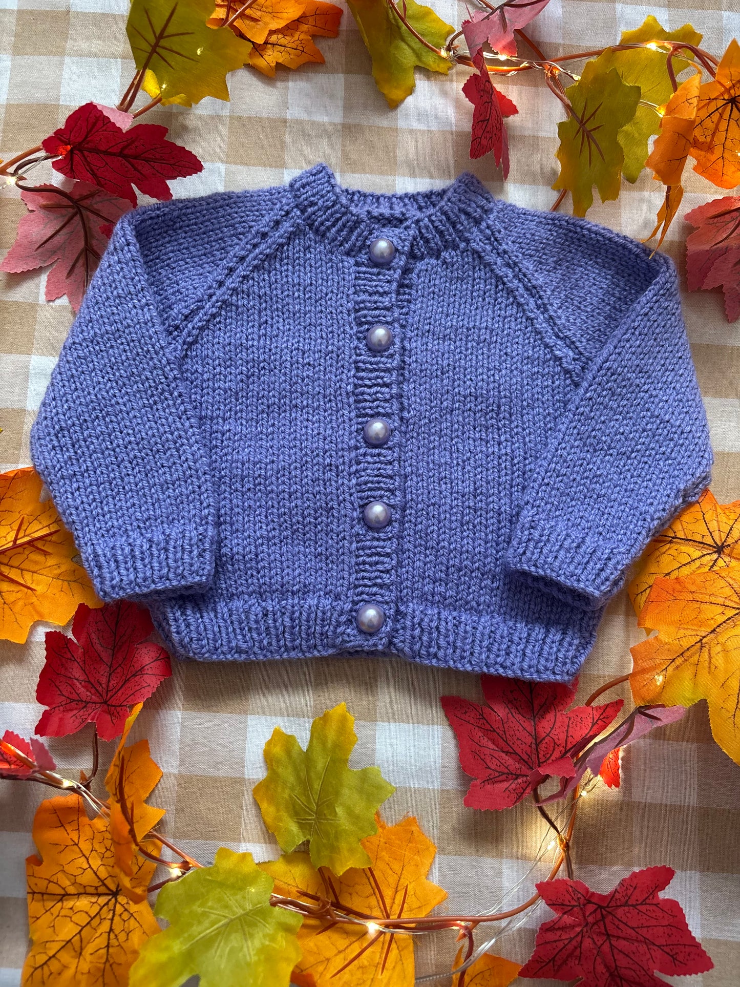 Size 0-6 Months, Little Boo, Purple Hand Knitted Cardigan