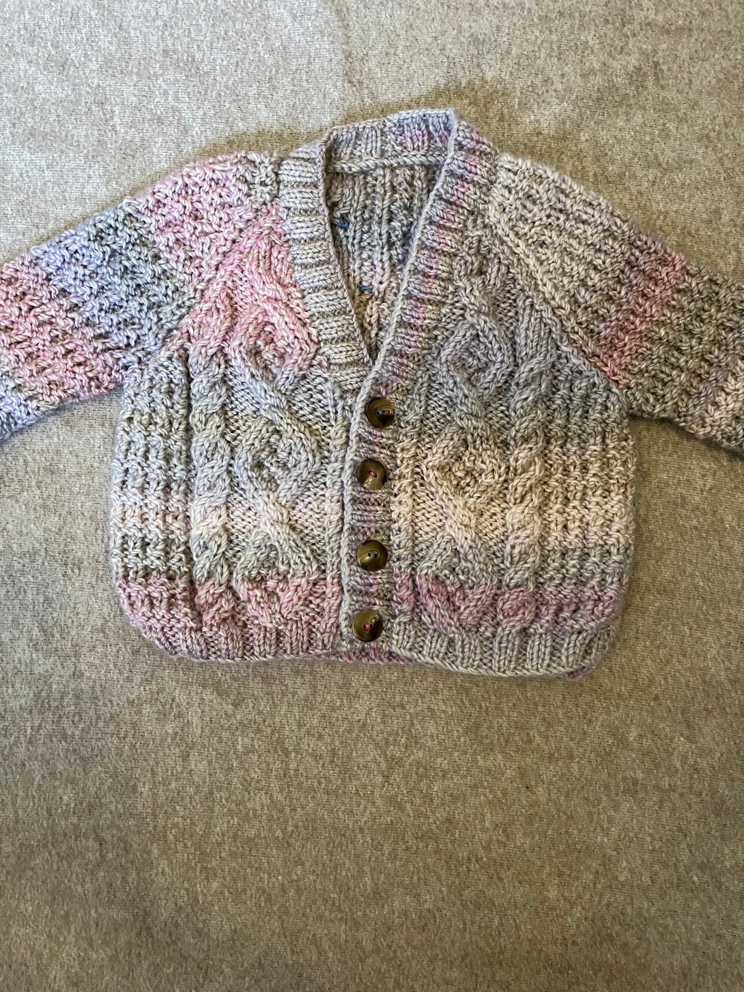 Size 2-3 Years, Ewe + Me, Hand Knitted Ombre Cardigan, Sheep Cardigan