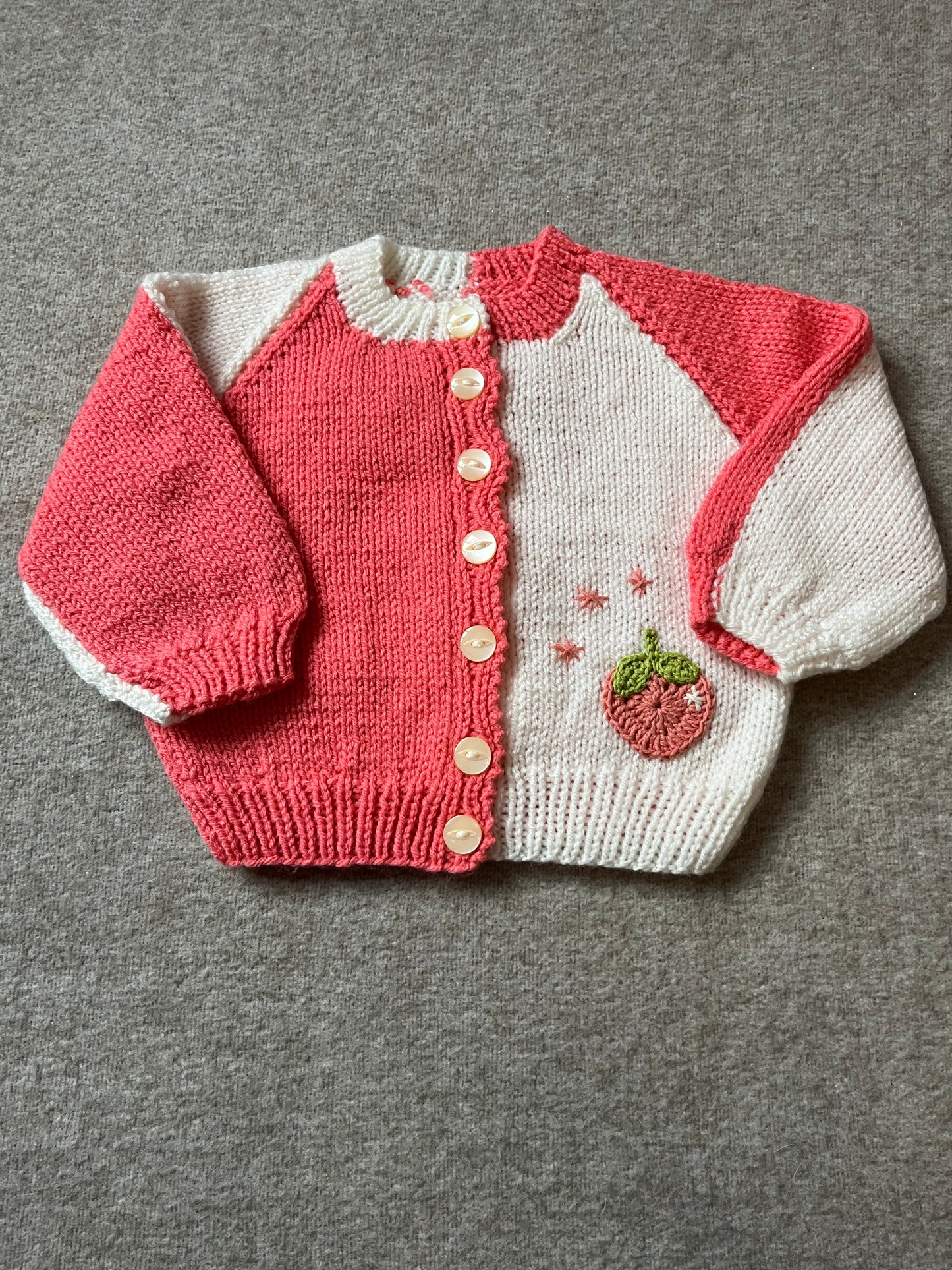 Size 12-18 Months, Peaches & Cream Hand Knitted Cardigan, Two tone Knitwear