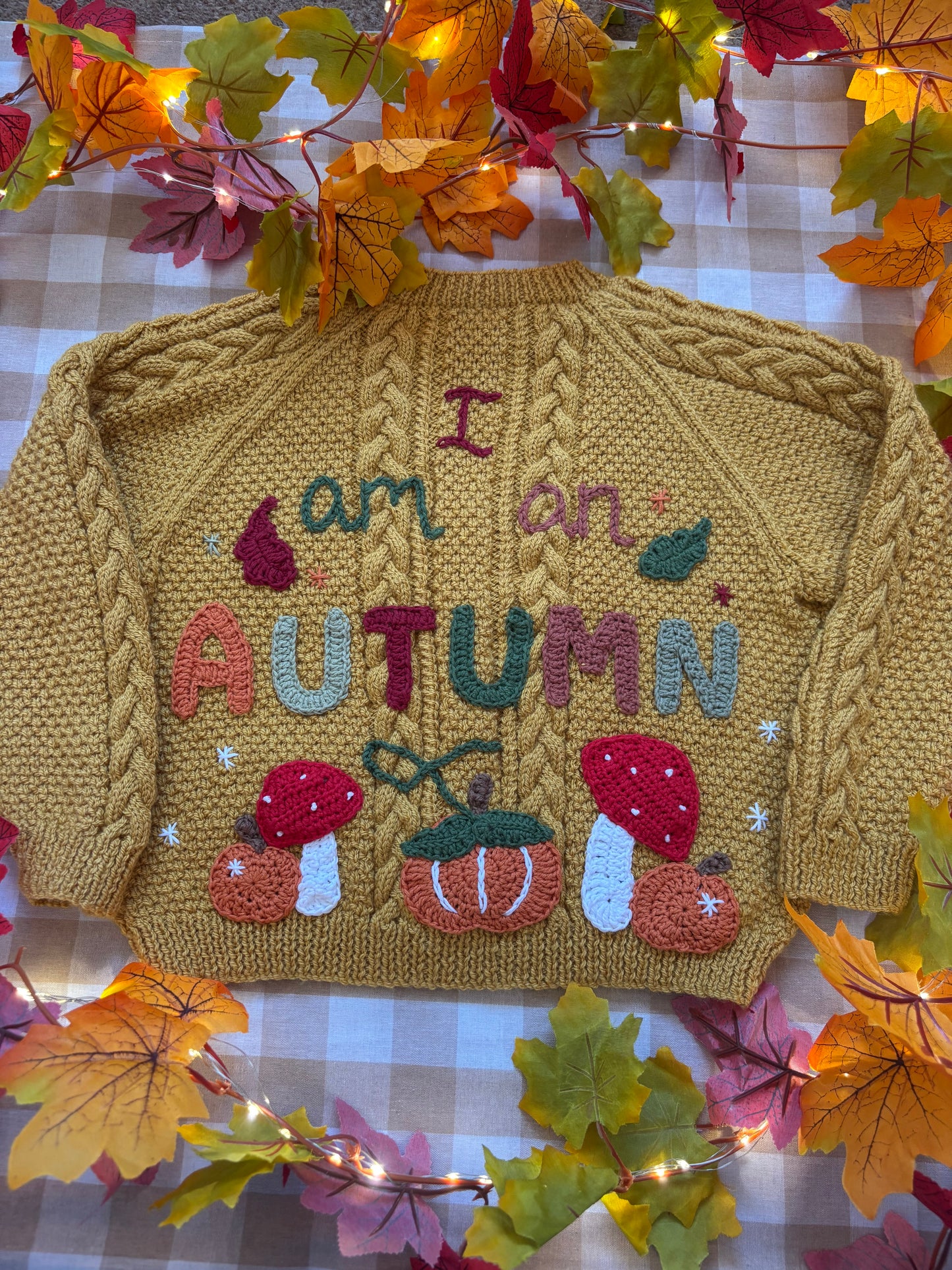 Size 5-7 Years, I am an Autumn, Mustard Hand Knitted Cardi
