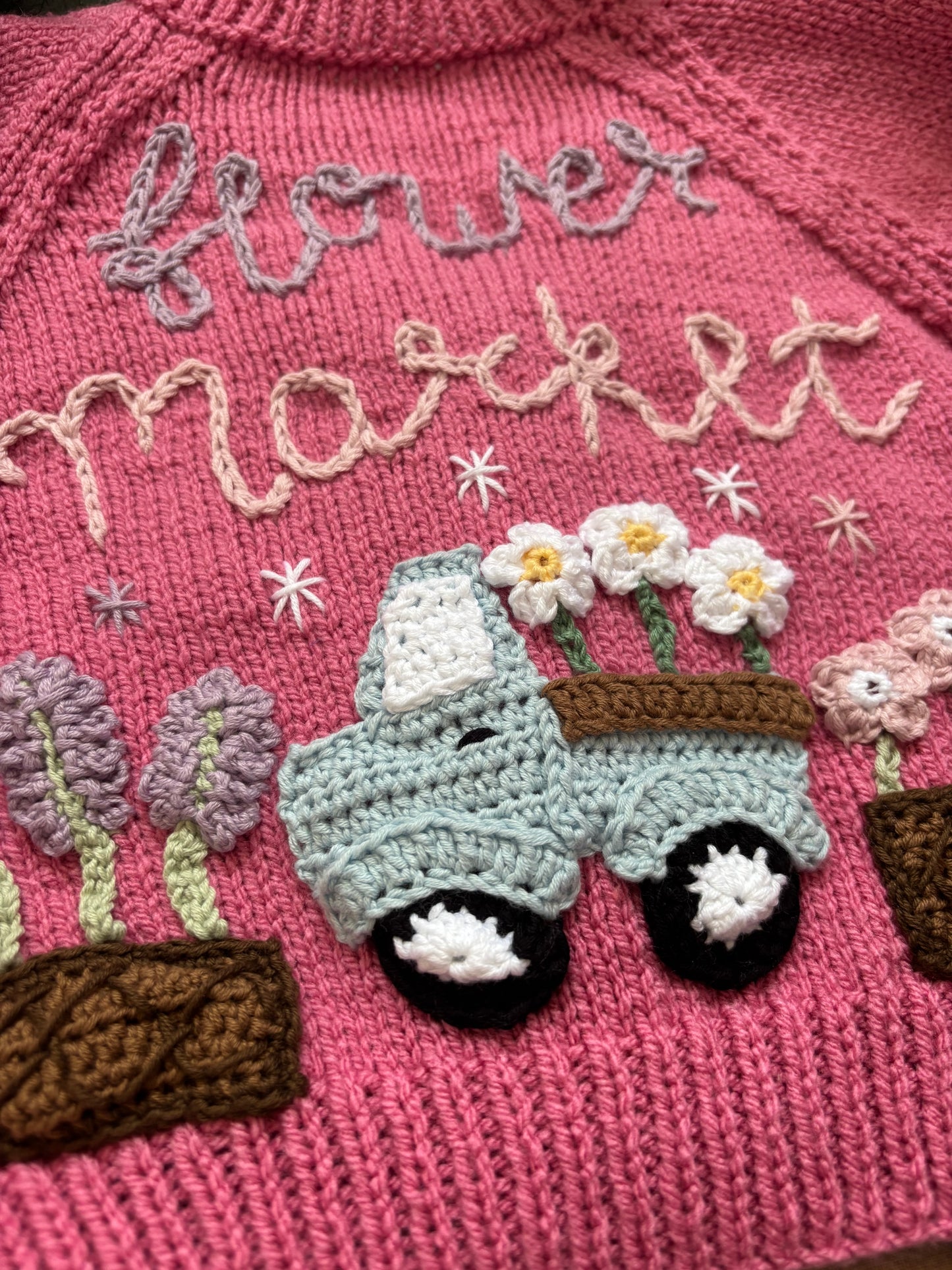 Size 1-2 Years, Flower Market, Pink Hand knitted Cardi