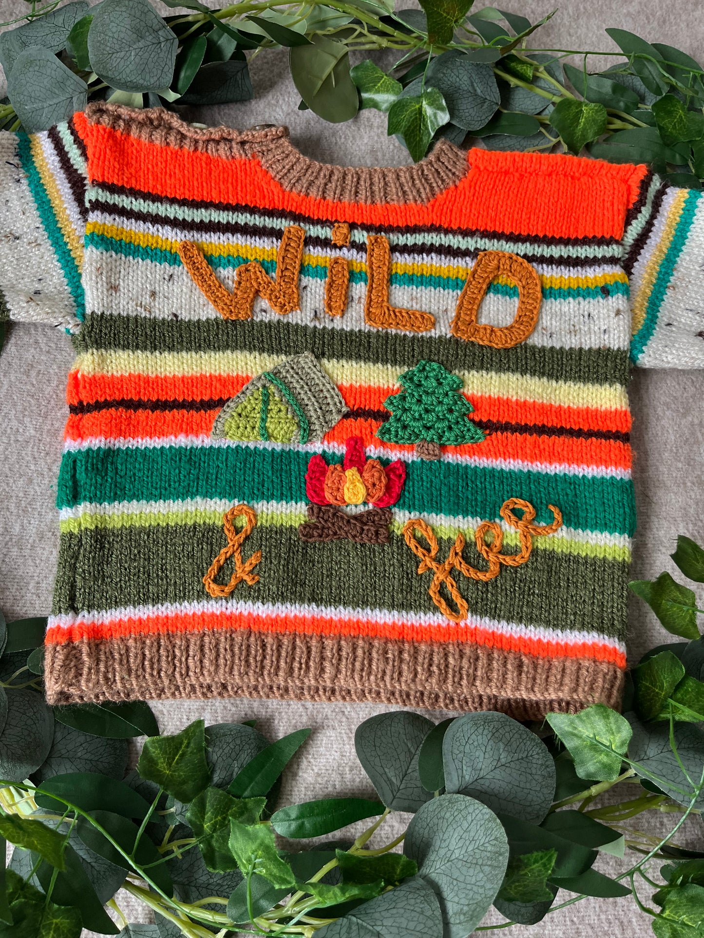 Size 1-2 Years, Wild & Free, Campfire Cardigan, Multicolour Stripe Jumper