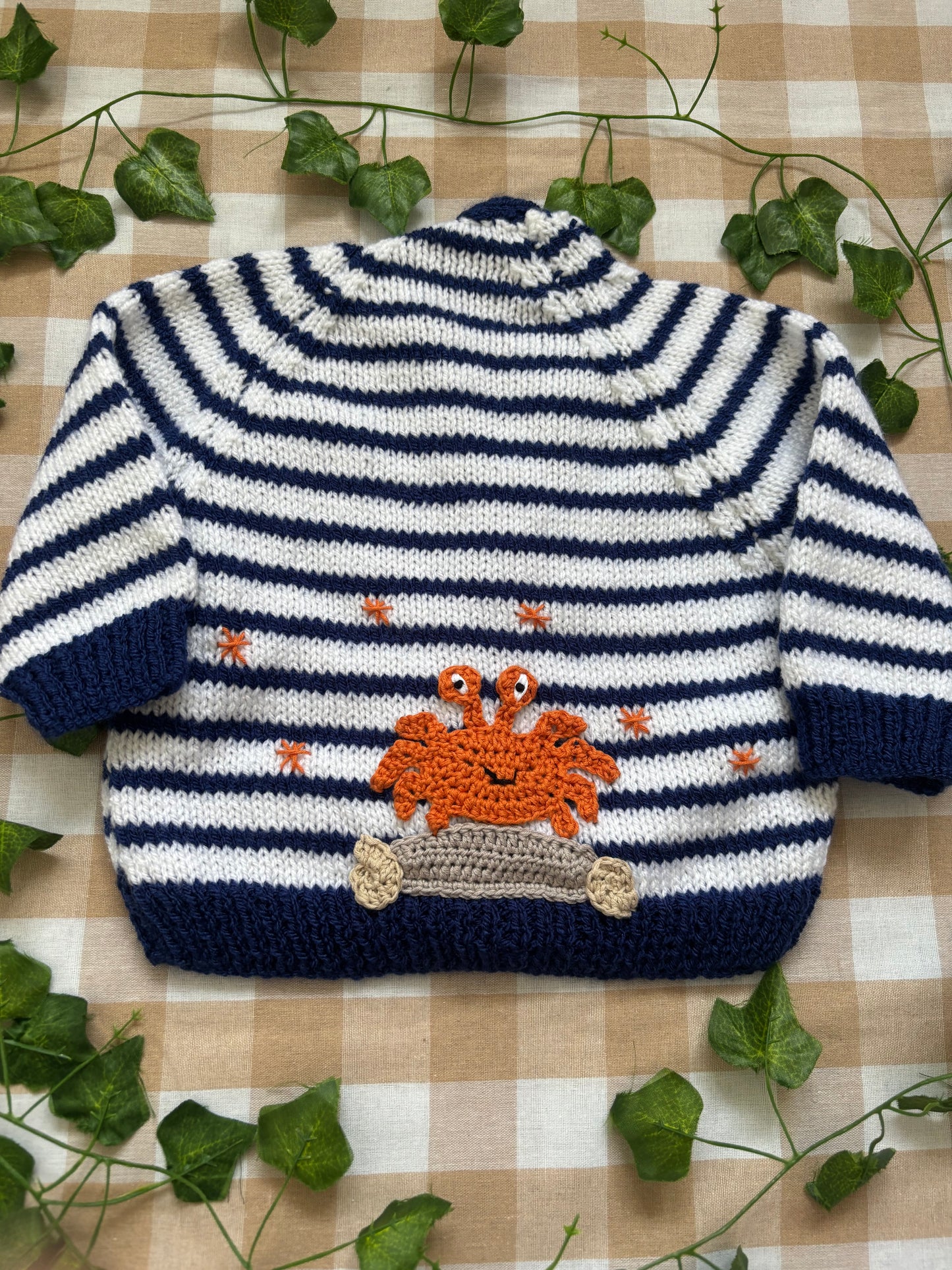 Personalise Me, Add a Letter, Size 6-12 Months, Striped Crab Cardi
