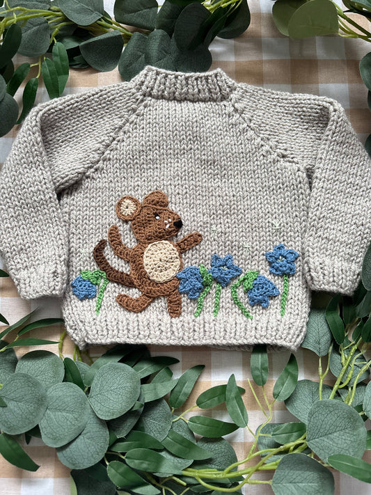 Size 6-12 Months, Spring Mouse, Beige Chunky Cardi