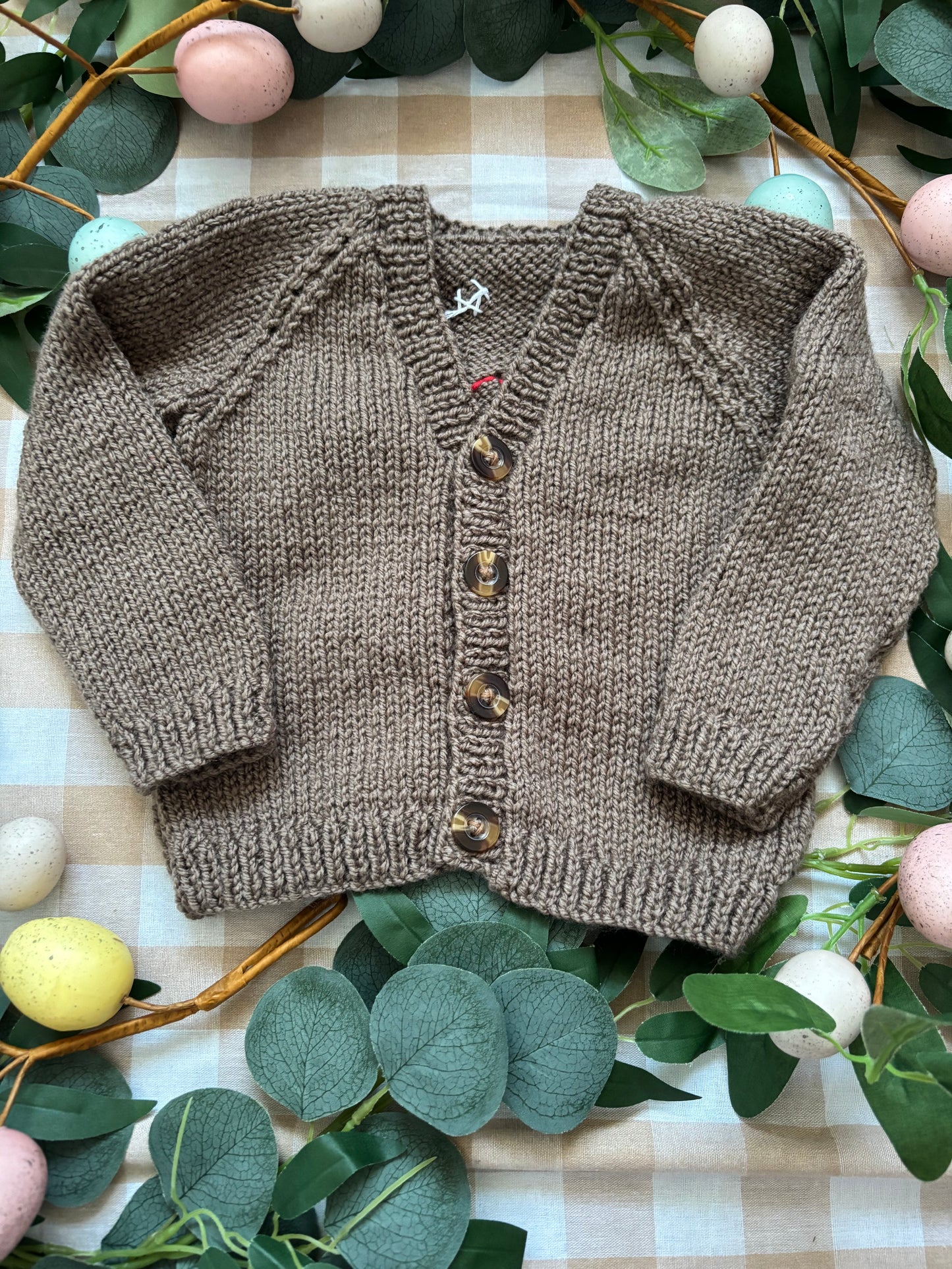 Size 9-12 Months, Jammy with a Strawberry Jam Jar, Brown Cardi
