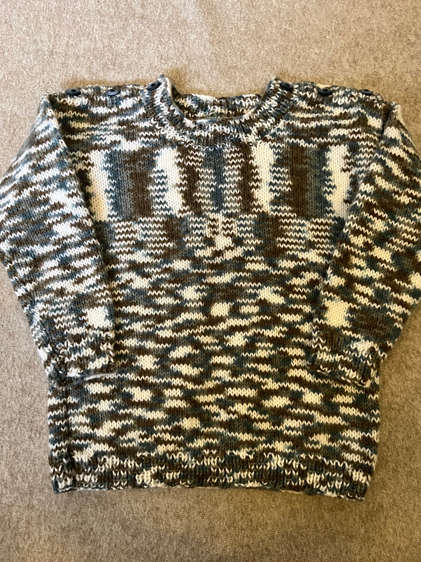 Size 5-7 Years, Forest Club, Hand knitted Jumper, Shoulder Button Close