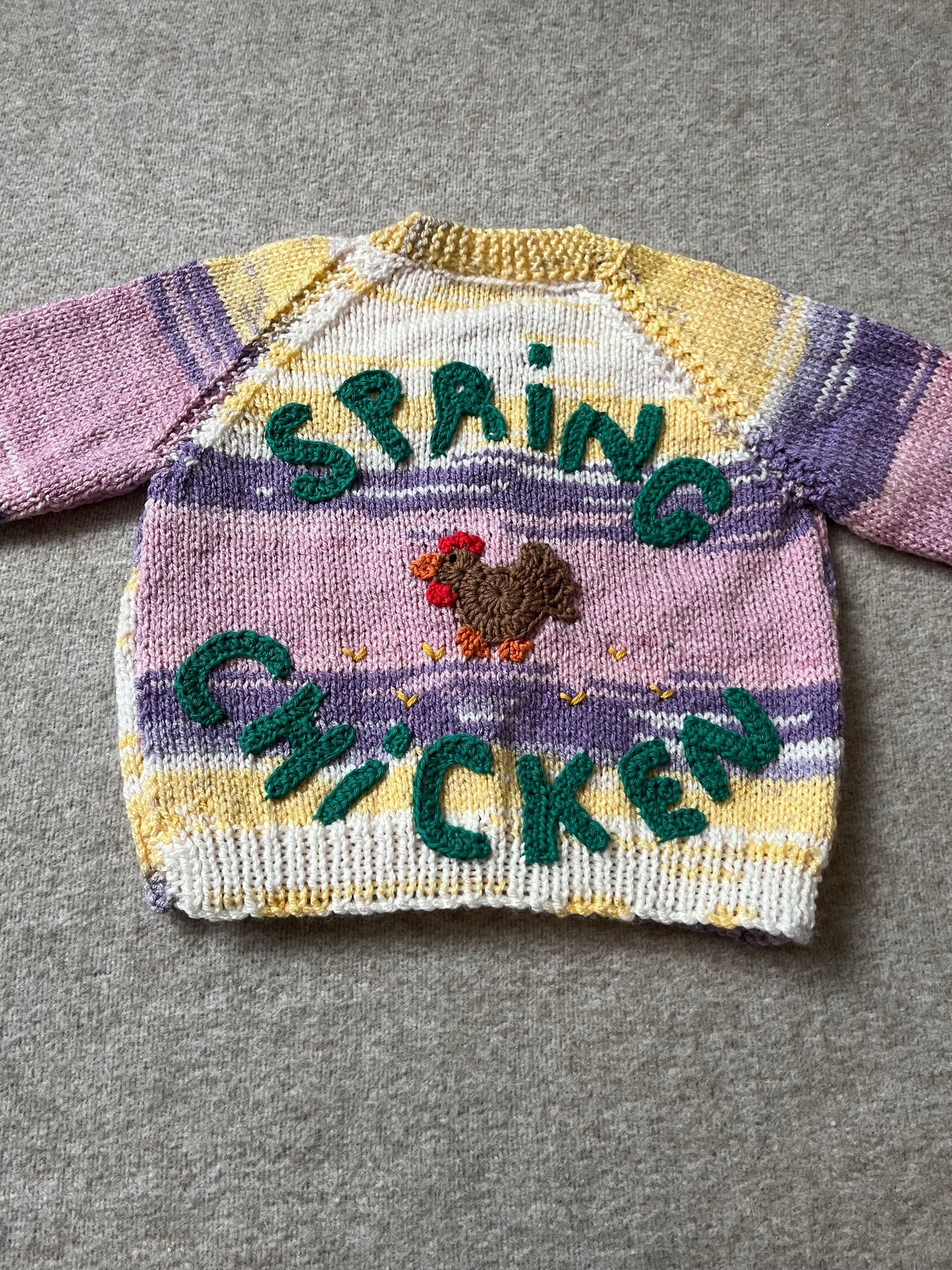 Size 1-2 years, Spring Chicken, Hand Knitted Baby Cardigan