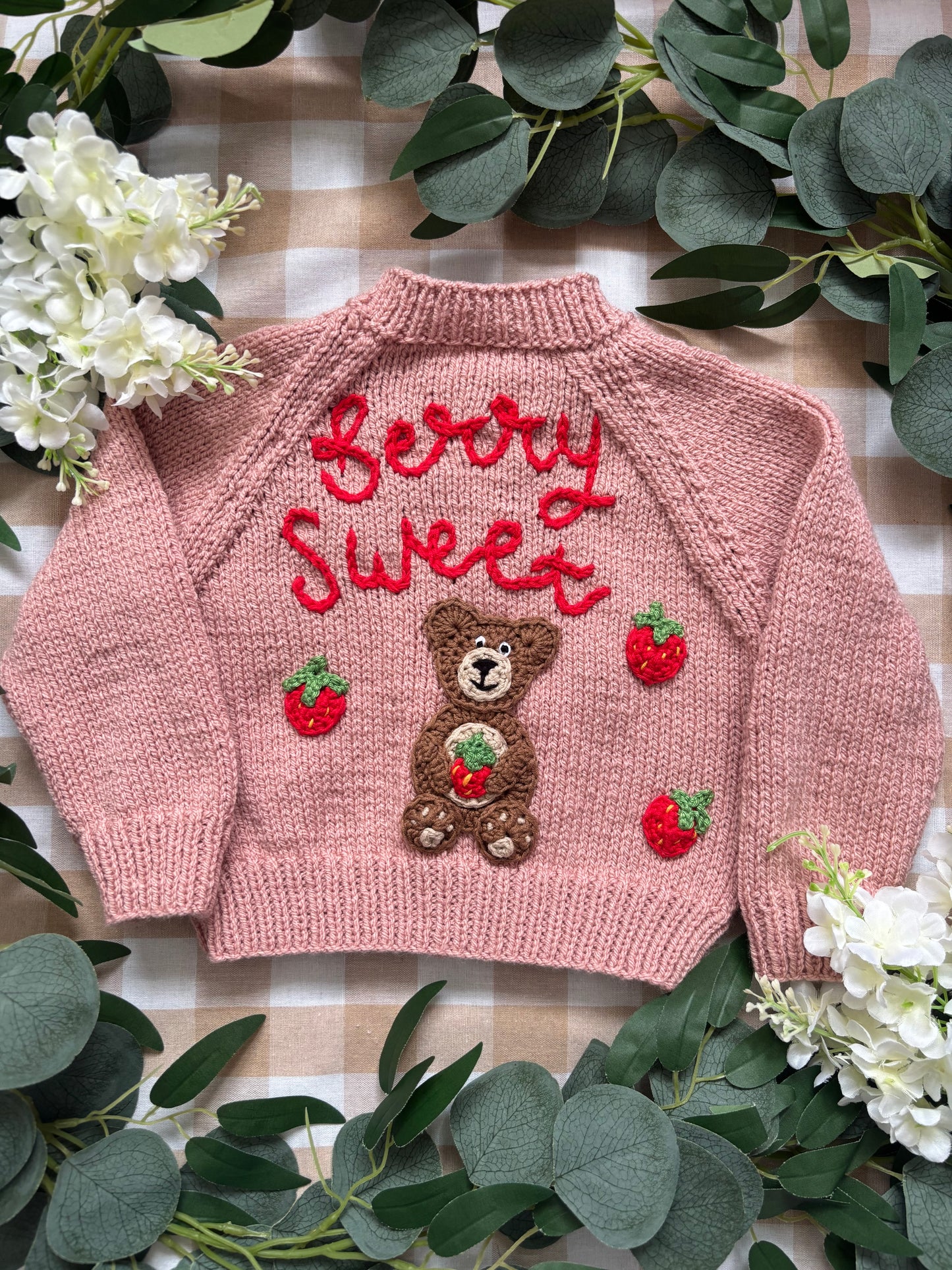 Size 6-12 Months, Berry Sweet, Dusty Pink Hand knitted Cardi