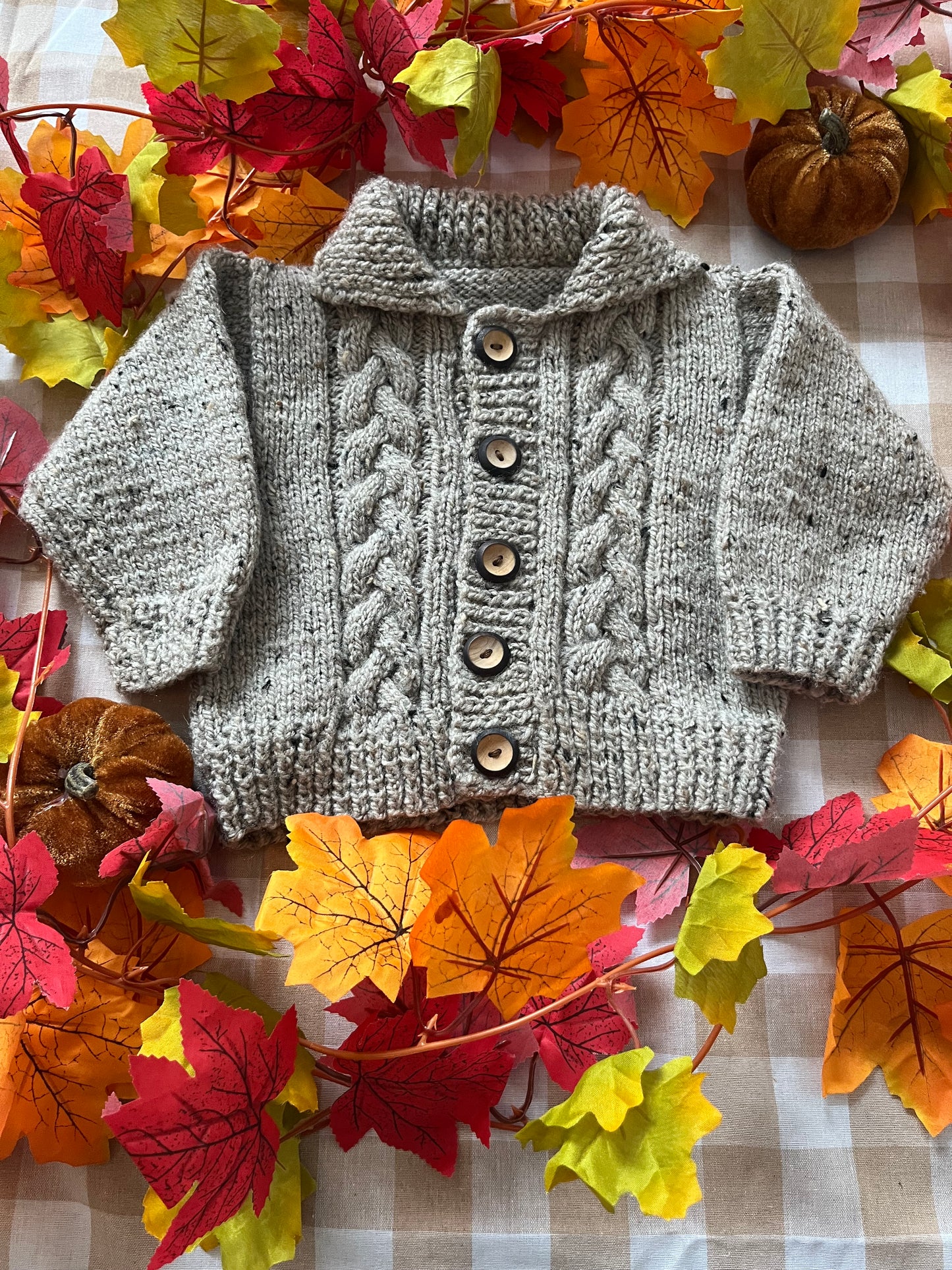 Size 6-9 Months, Little Pumpkin, Beige Fleck Cardigan