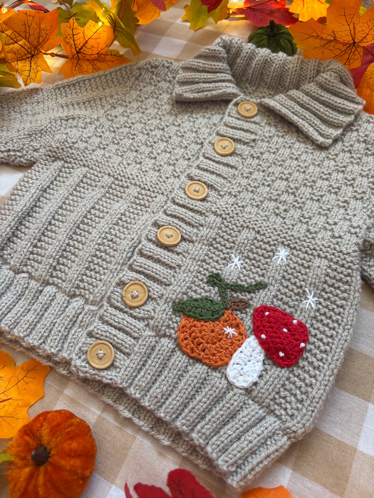 Size 1-2 Years, Mouse Pumpkin Patch, Beige Cardi