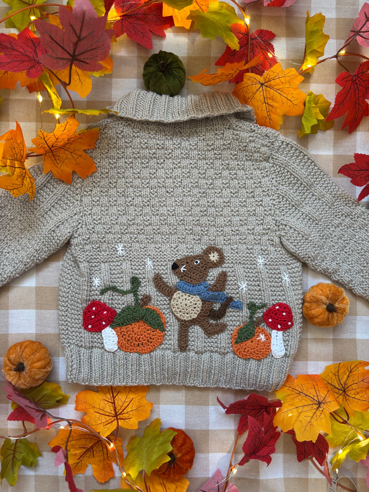 Size 1-2 Years, Mouse Pumpkin Patch, Beige Cardi