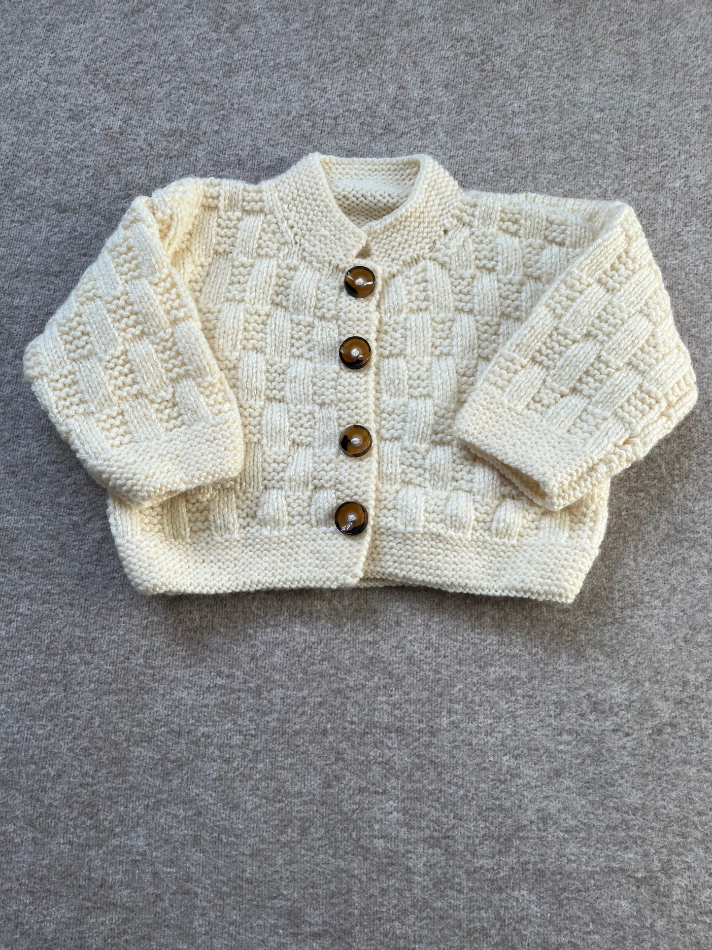 Size 6-12 Months, Sunflower Truck, Chunky Cream Hand Knitted Cardigan