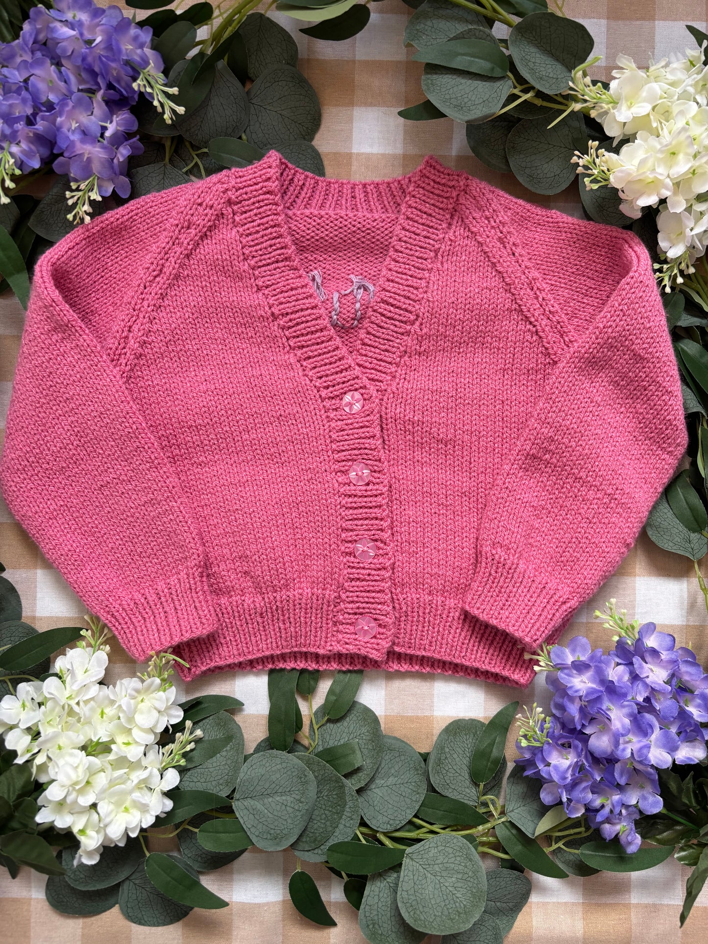 Size 1-2 Years, Flower Market, Pink Hand knitted Cardi