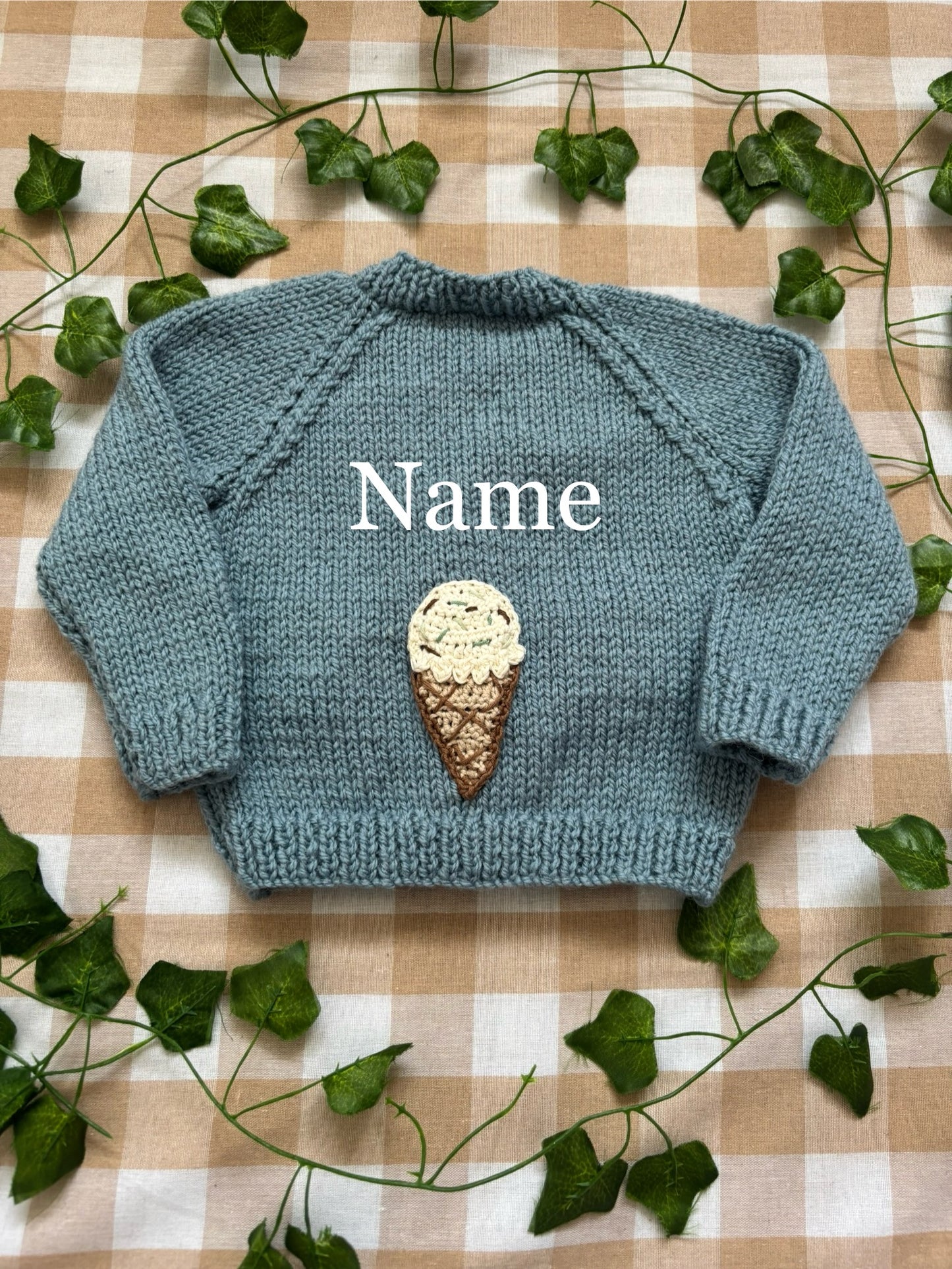 Personalise Me, Size 0-6 Months, Blue Ice Cream Name Cardi