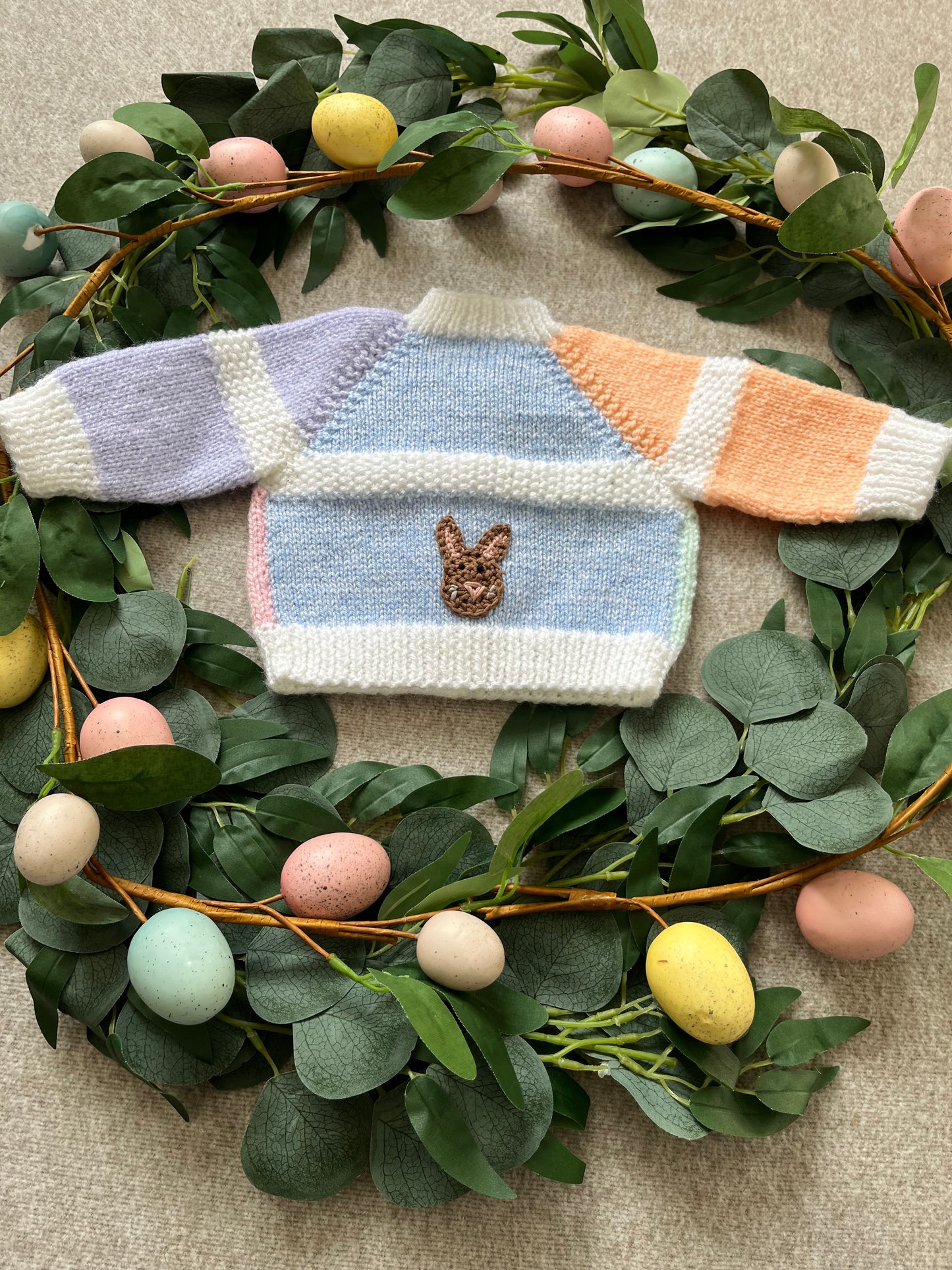 Size Newborn/ First size, Personalise Me, Single Letter or Initials, Handknitted Pastel New Baby Cardigan, Tiny Bunny Design