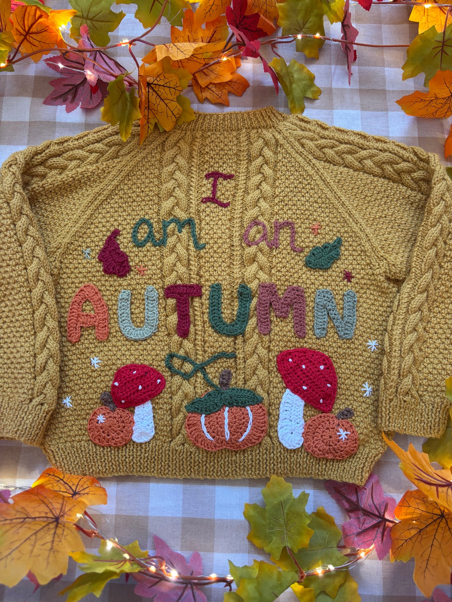 Size 5-7 Years, I am an Autumn, Mustard Hand Knitted Cardi