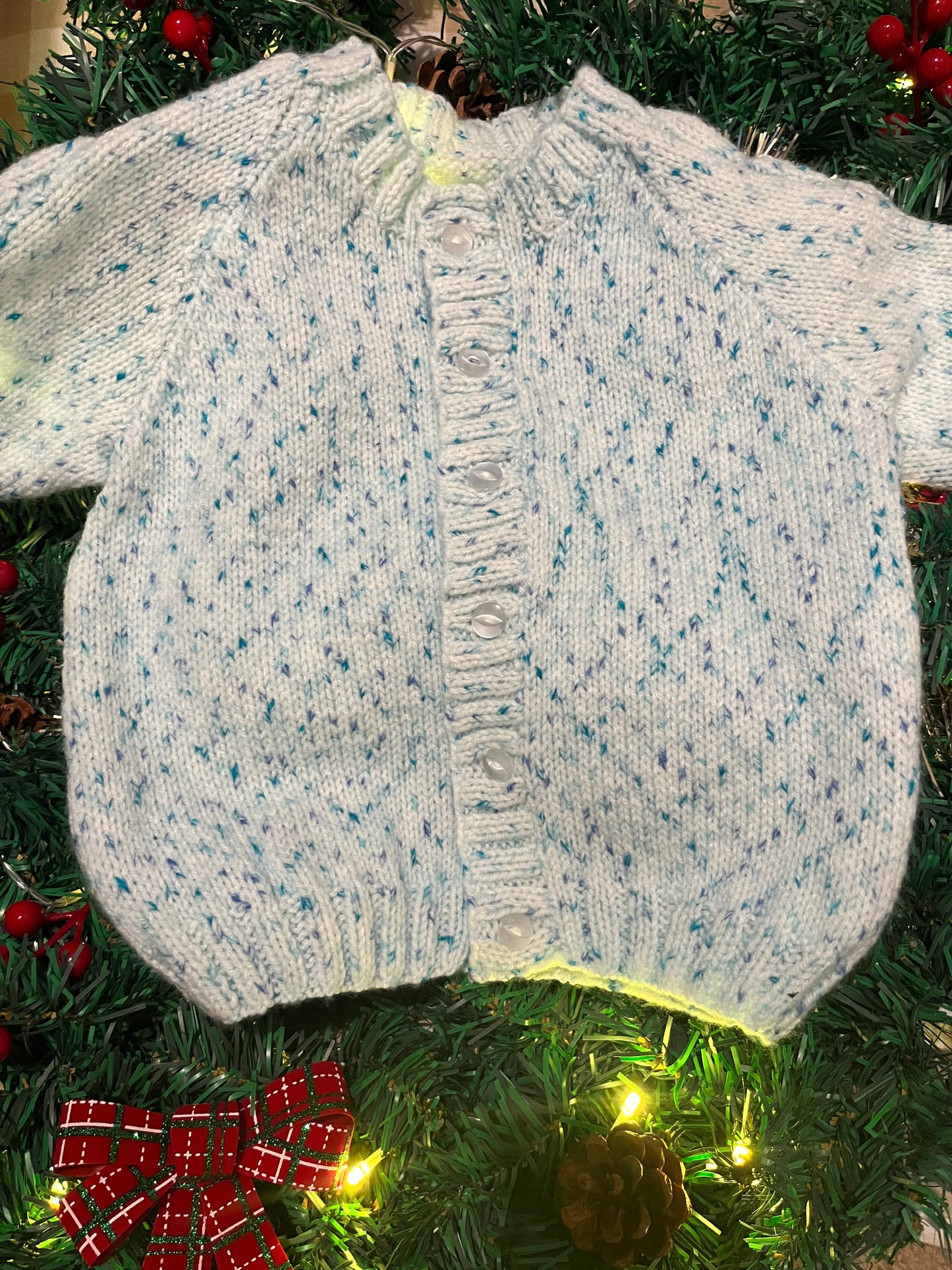 Personalise Me, Size 1-3 Years, Christmas Chicks Name Cardigan, Blue & White Fleck