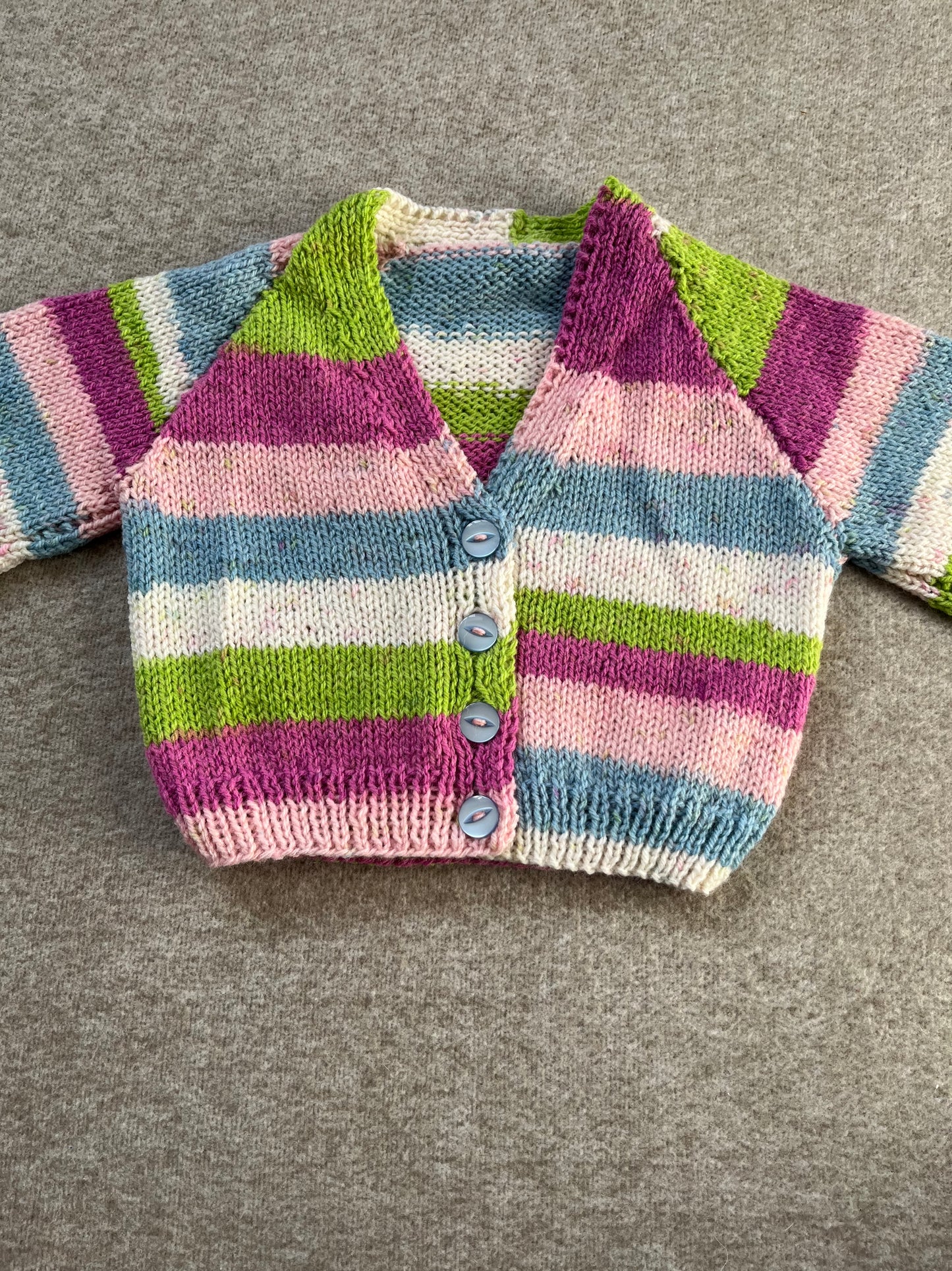 Size 6-12 Months, Sunflower Tractor, Stripe Hand Knitted Cardigan