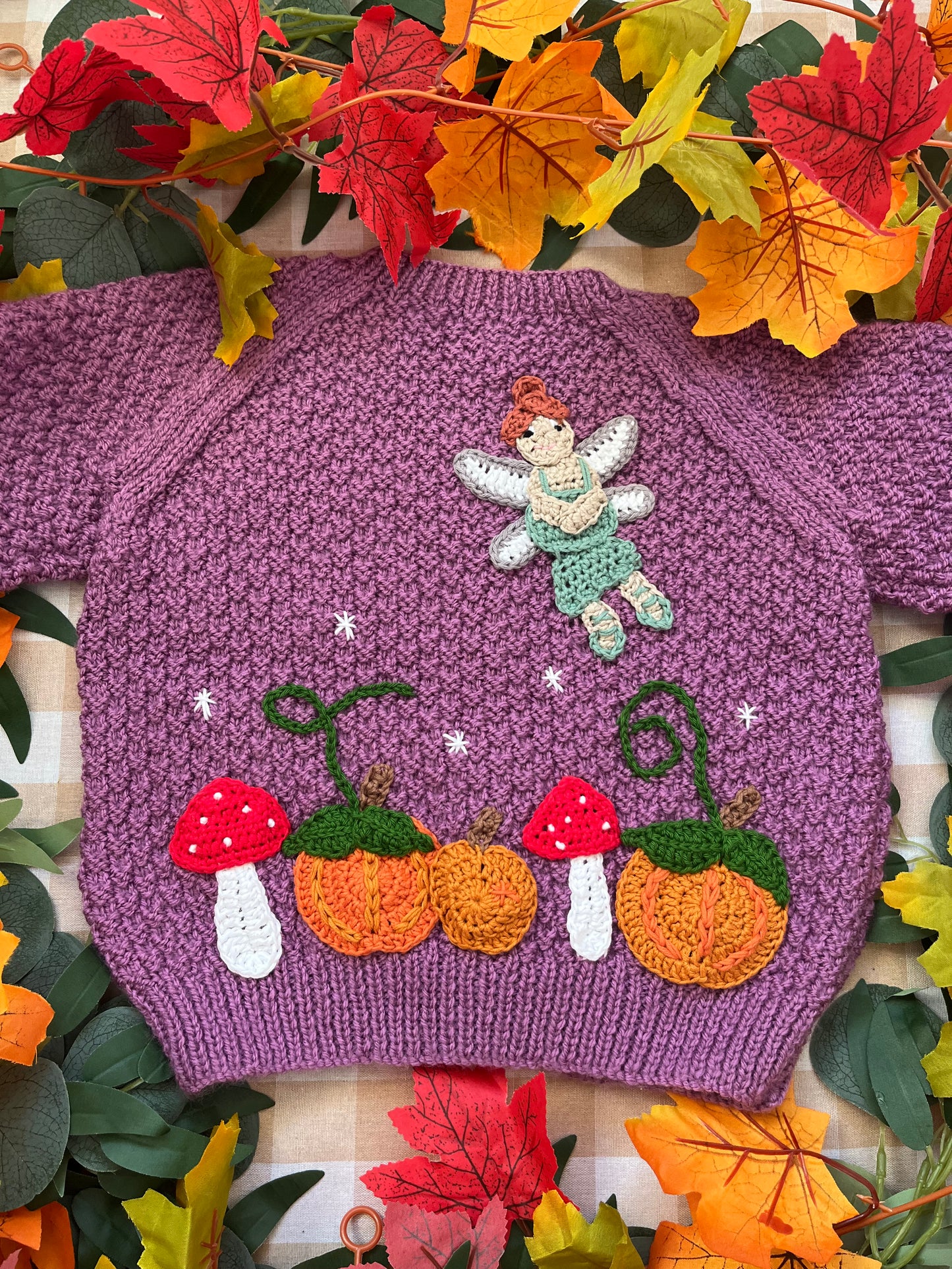 Size 2-3 Years, Autumn Fairy, Purple Hand Knitted Cardigan
