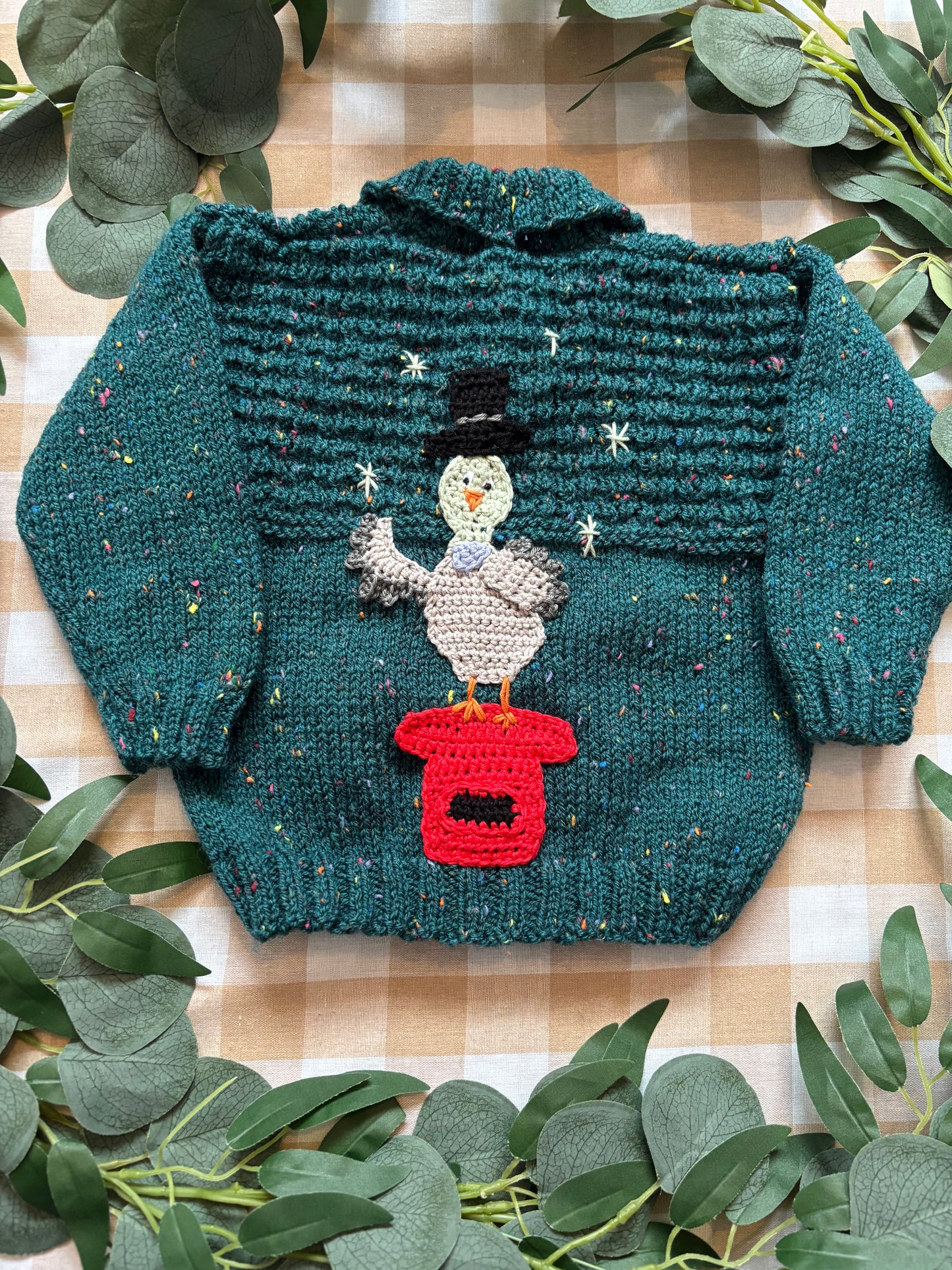 Size 6-12 Months, Turquoise speckled Cardi, Postbox & Pigeon