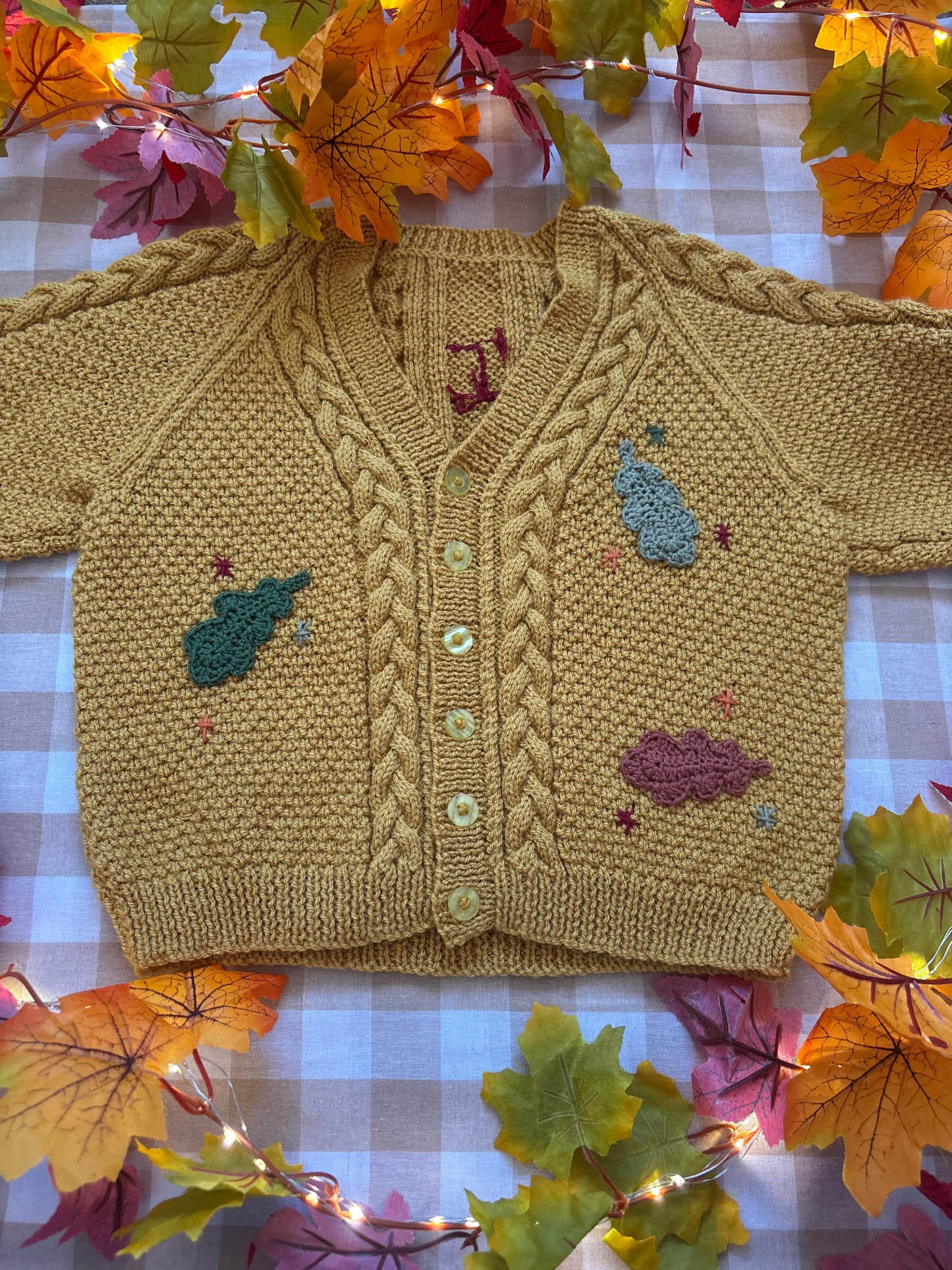 Size 5-7 Years, I am an Autumn, Mustard Hand Knitted Cardi