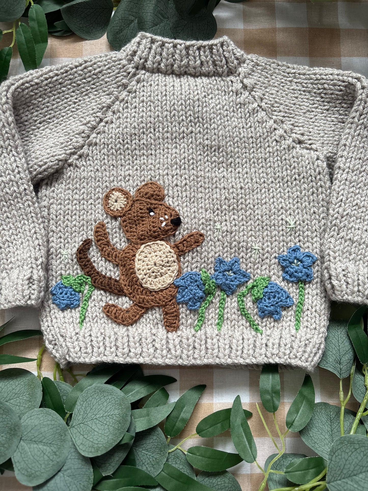 Size 6-12 Months, Spring Mouse, Beige Chunky Cardi