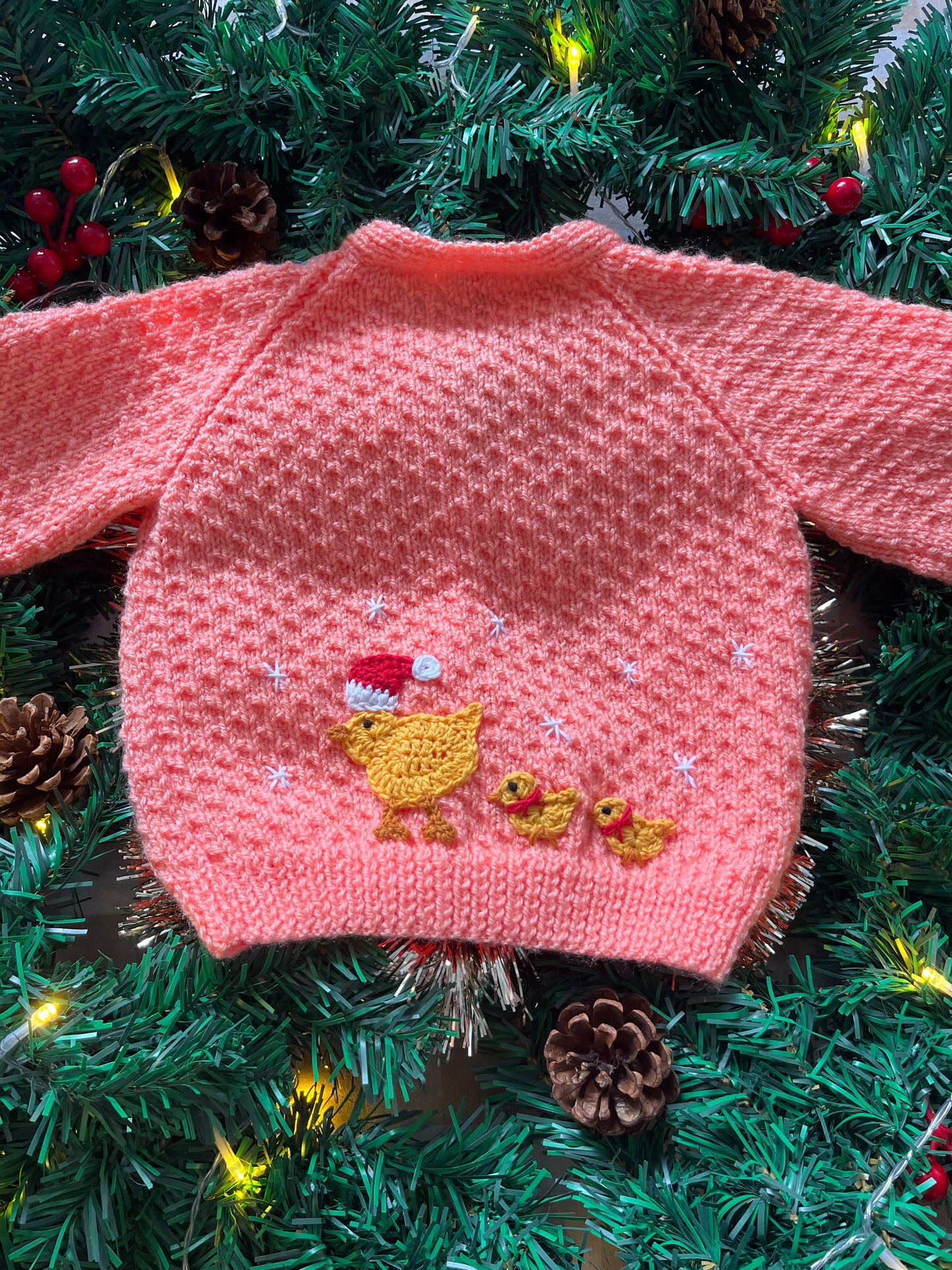 Personalise Me, Size 1-2 Years, Peach Cardi, Christmas Duck Name Cardi