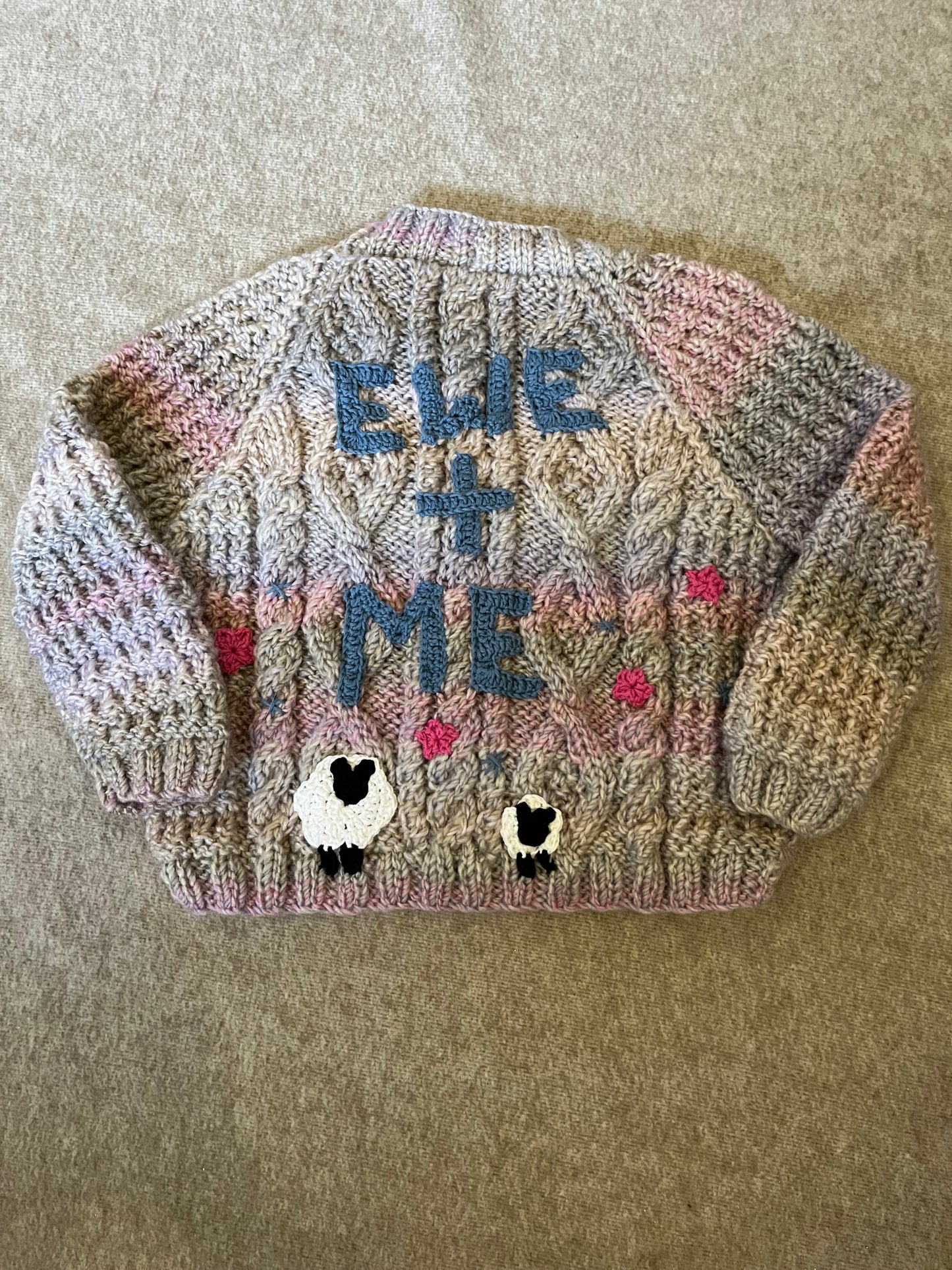 Size 2-3 Years, Ewe + Me, Hand Knitted Ombre Cardigan, Sheep Cardigan