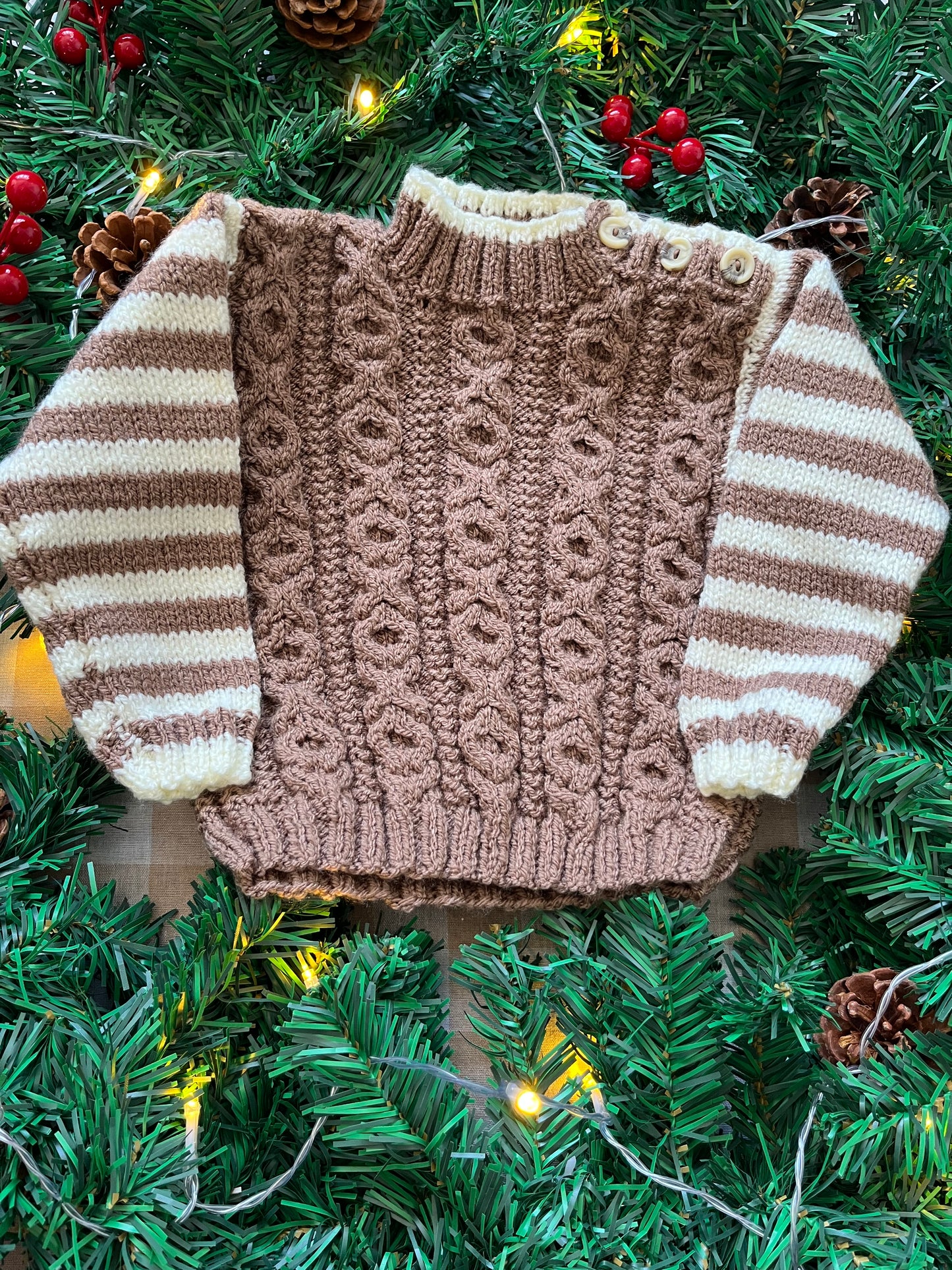 Personalise Me, Size 9-12 Months, Red Christmas Truck, Name Cardi, Striped Sleeves