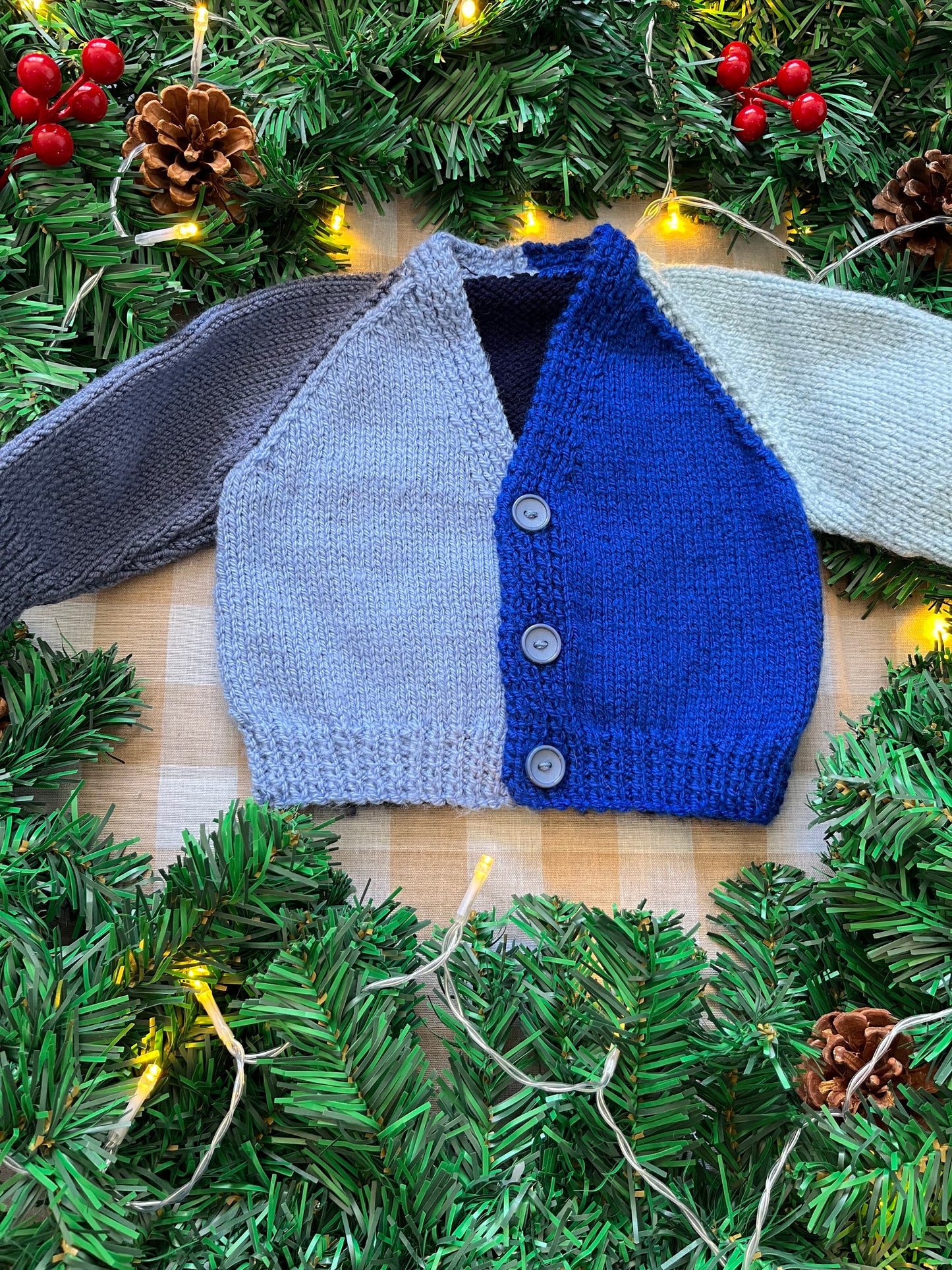 Size 0-3 Months, Blue Colour block Cardi, Little Snowman