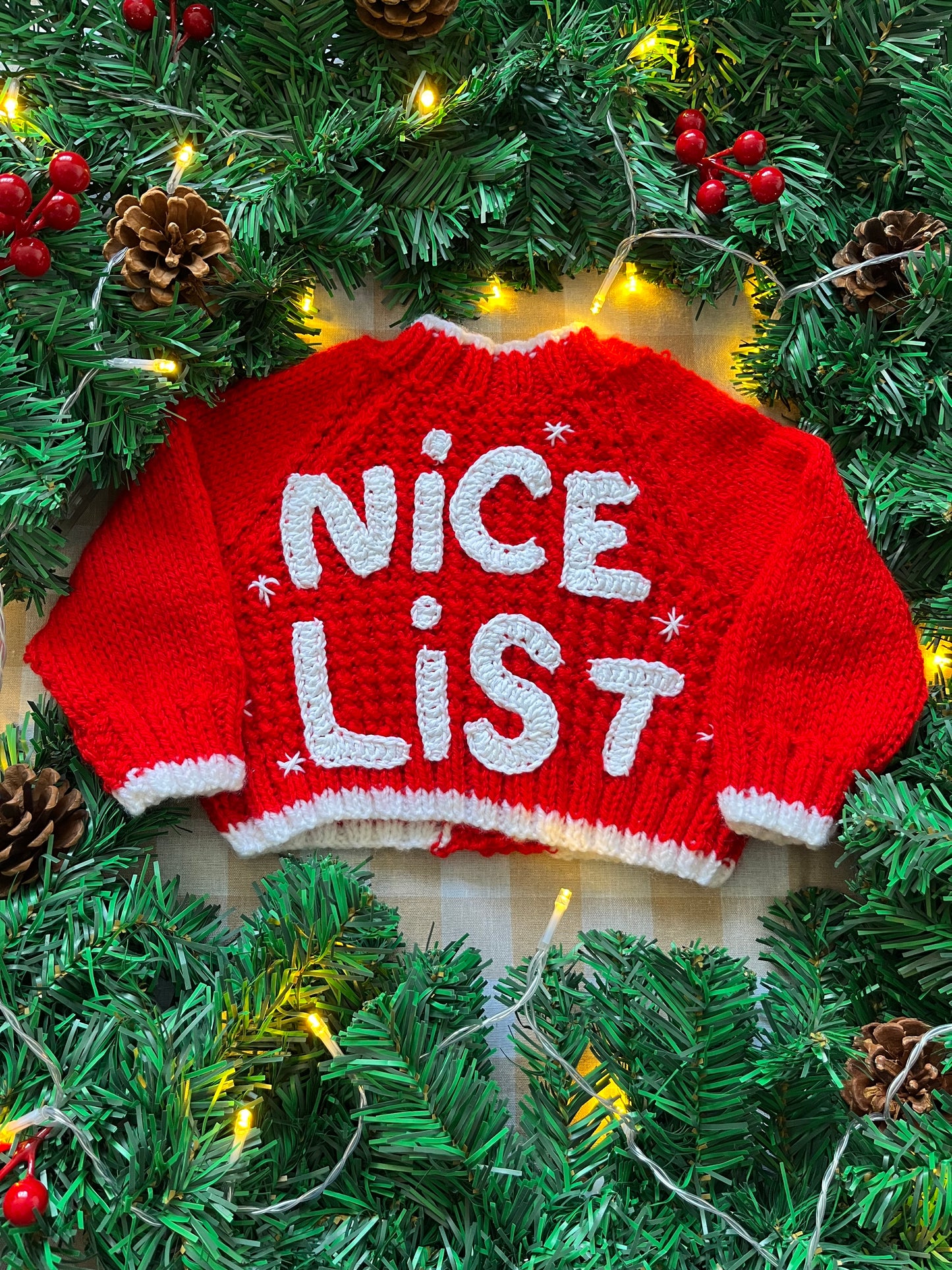 Size 0-6 Months, Nice List, Red Baby Christmas Cardi