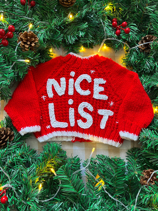 Size 0-6 Months, Nice List, Red Baby Christmas Cardi