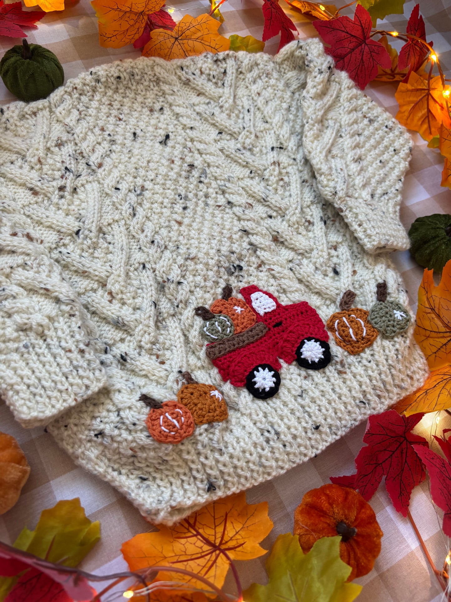 Personalise Me, Size 3-4 years, Red Pumpkin Truck Name Cardi