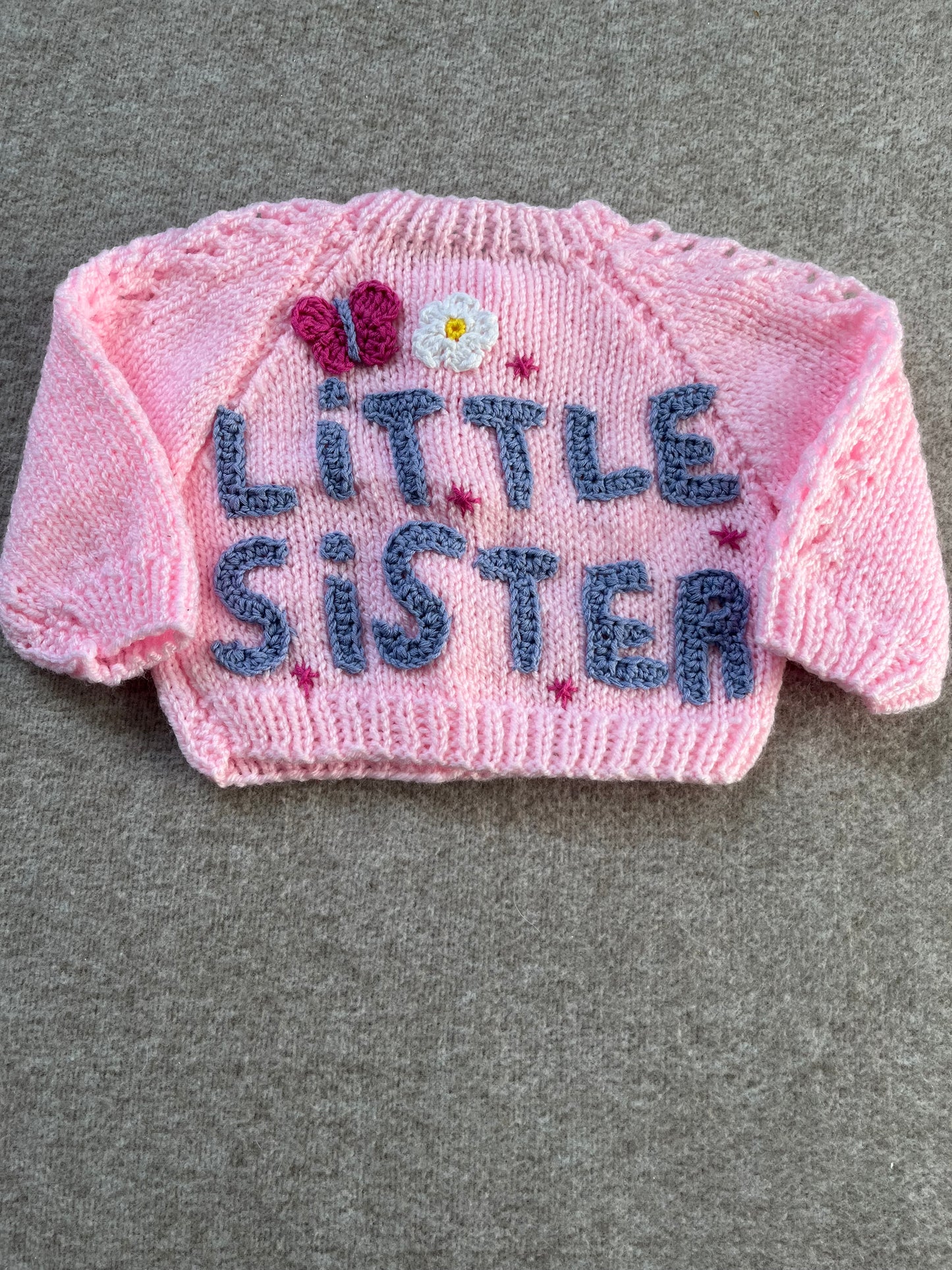 Size 0-3 Months, Little Sister, Baby Pink Cardigan, Hand Knitted Baby Girl